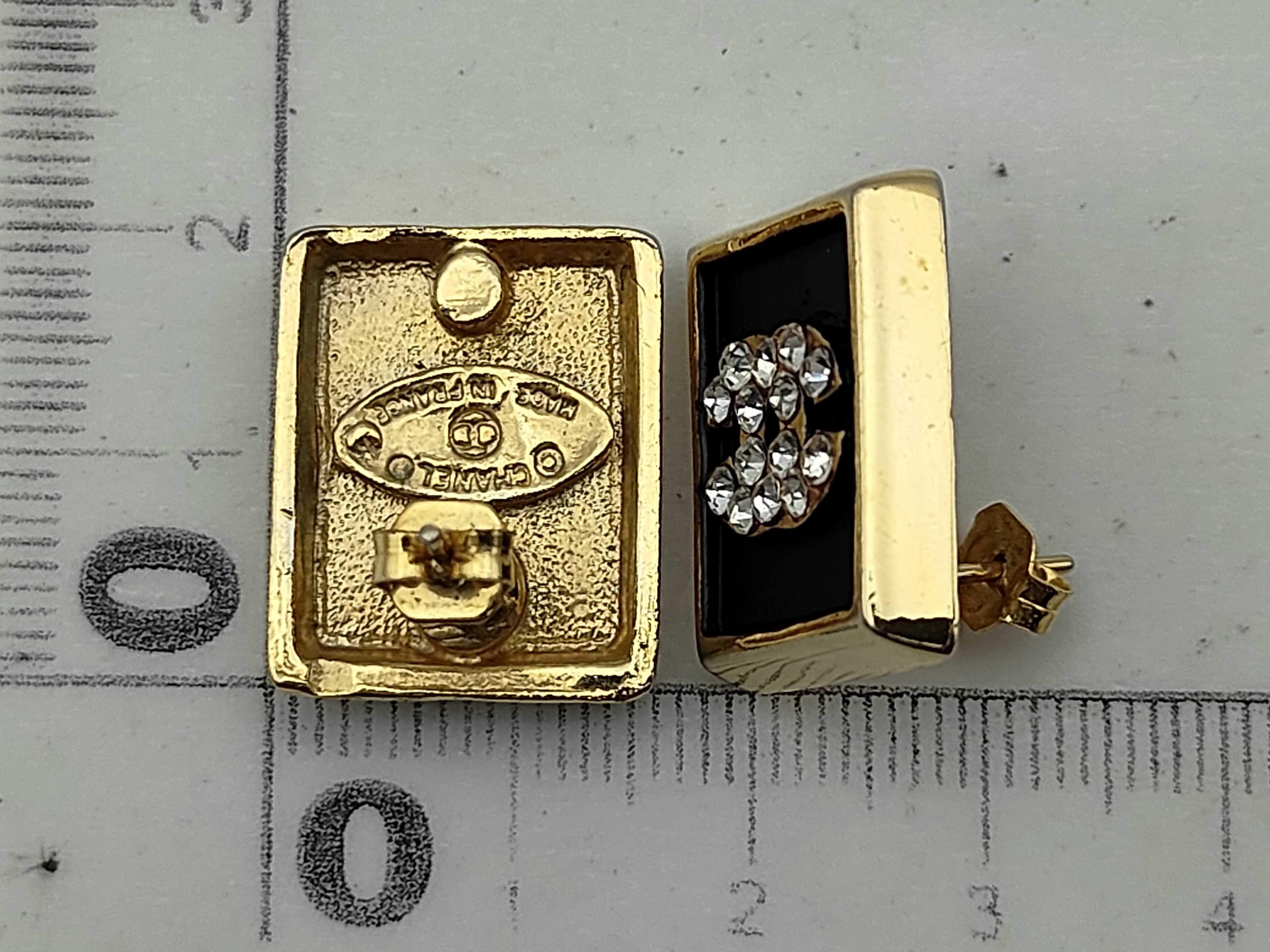 Coco Rhinestone Square Earrings Black/Gold — view 6