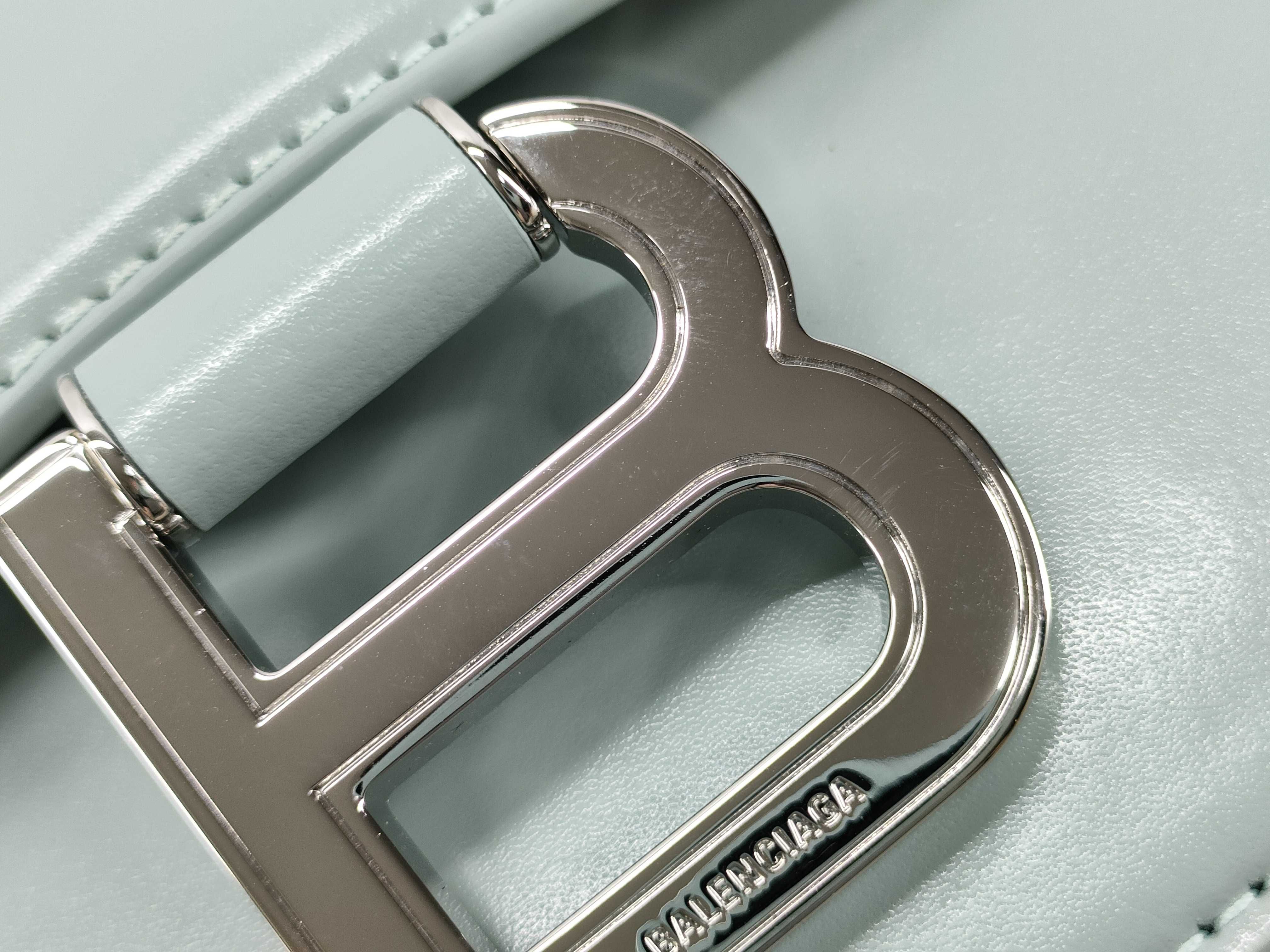 Hourglass Leather Shoulder Bag, Blue — view 15