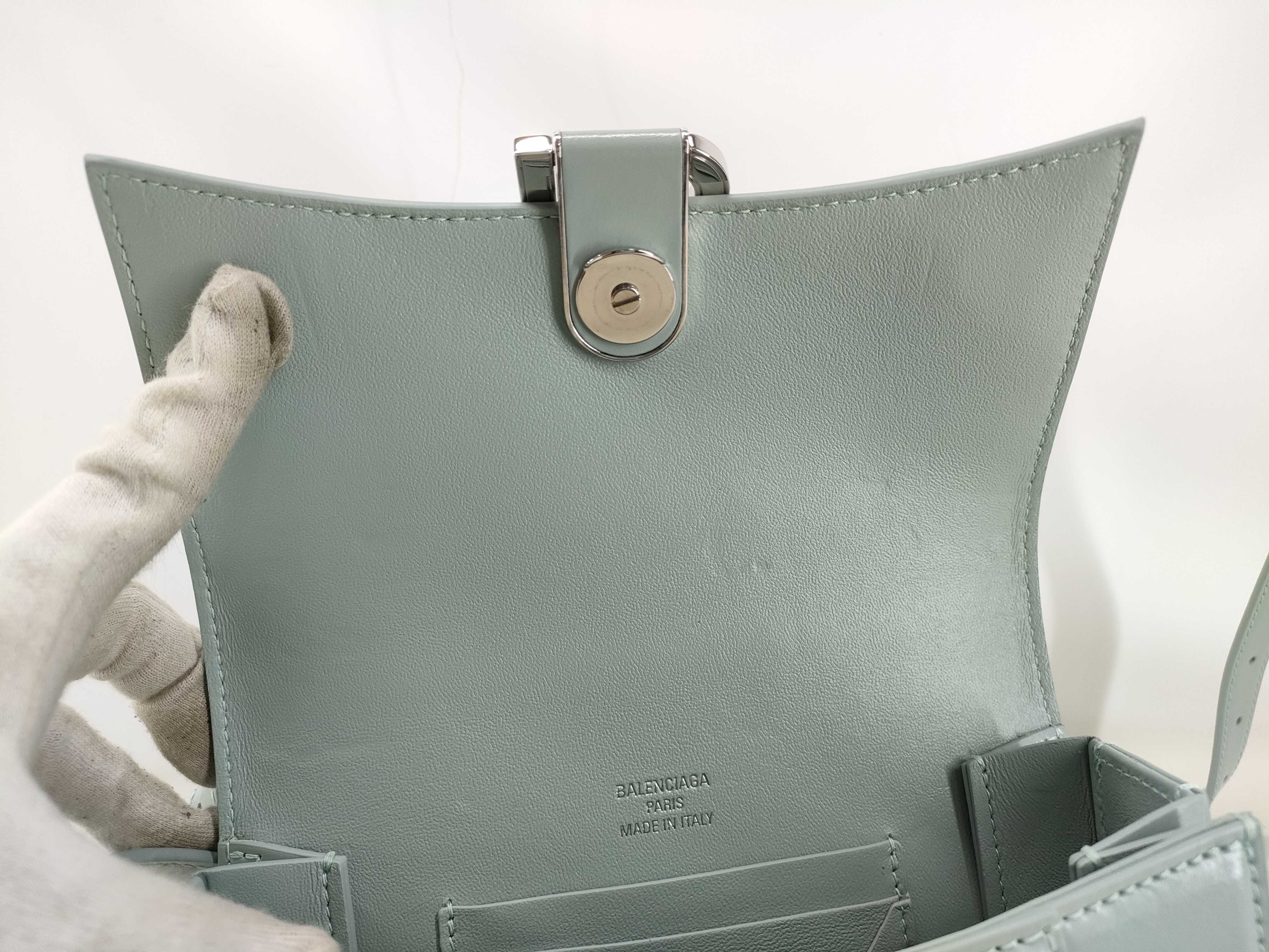 Hourglass Leather Shoulder Bag, Blue — view 8