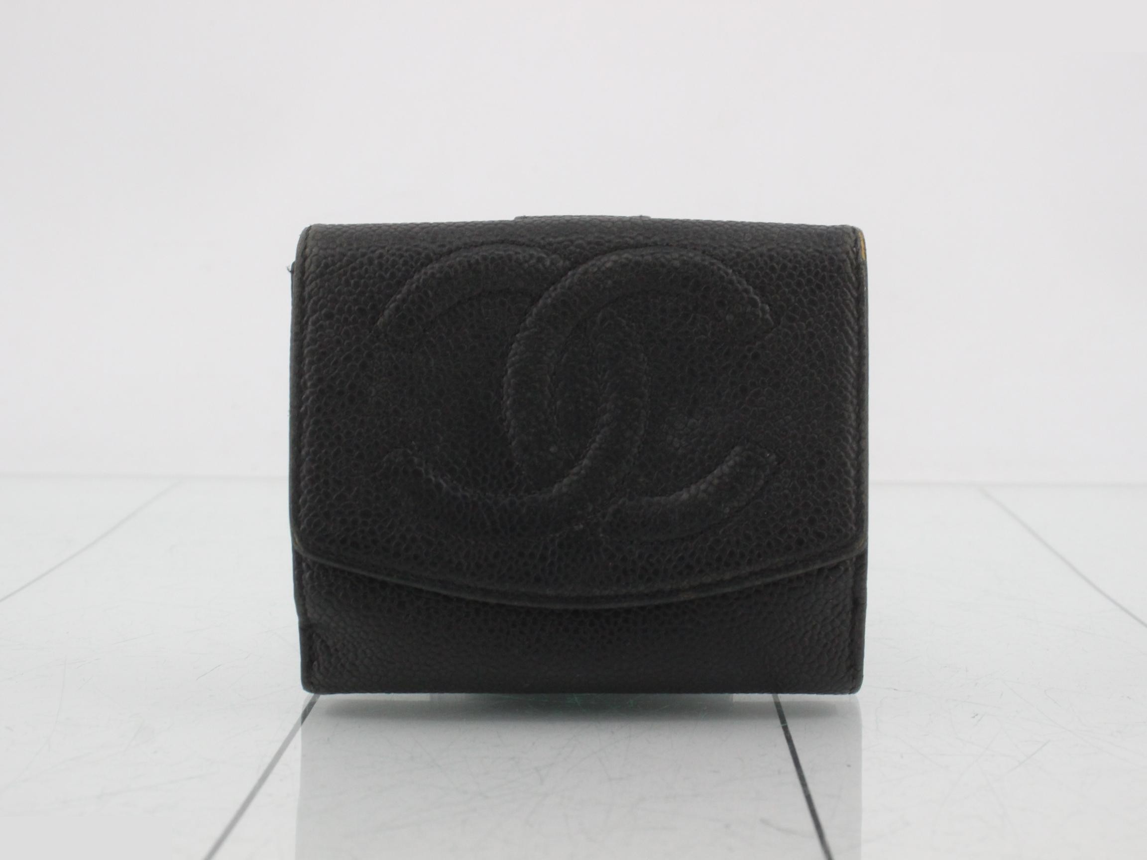 Caviar leather (bag) and bi-fold wallet, black