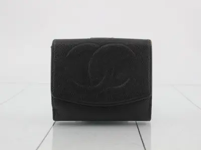 Caviar leather (bag) and bi-fold wallet, black