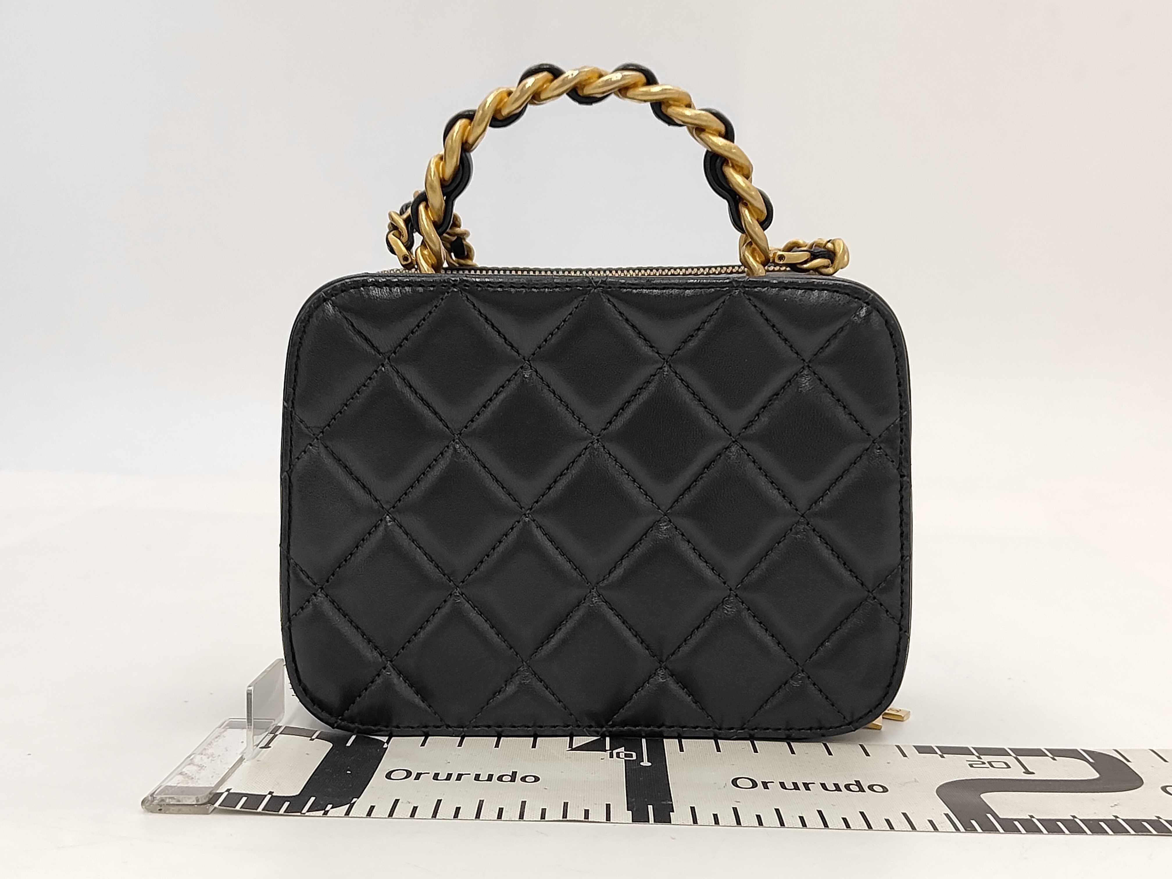 Matelassé Top Handle Vanity Bag, 2-Way, Lambskin, Black, Gold Hardware, Shoulder Bag — view 2
