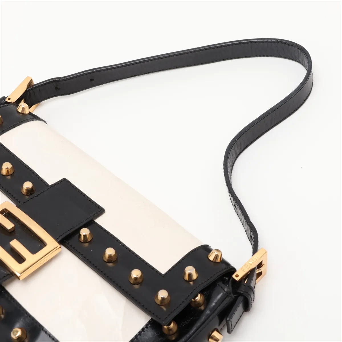 Mamma Bucket Leather Studded Shoulder Bag, White x Black — view 5