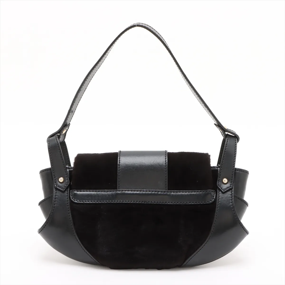 fur x leather shoulder bag black 8BR429 — view 2