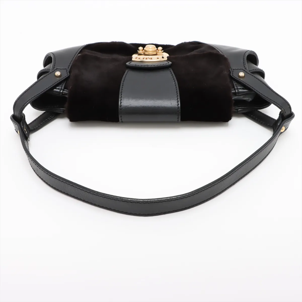 fur x leather shoulder bag black 8BR429 — view 5