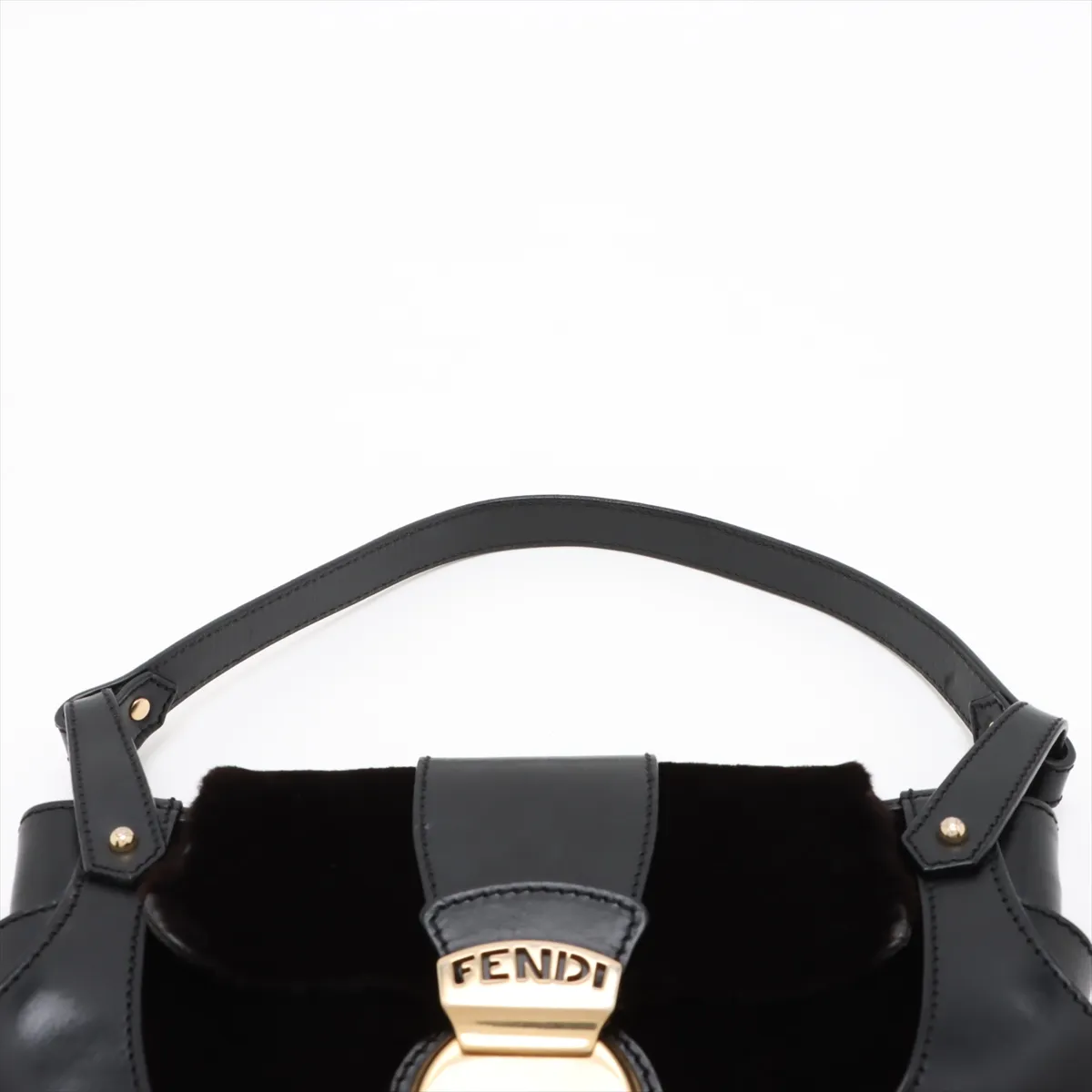 fur x leather shoulder bag black 8BR429 — view 6