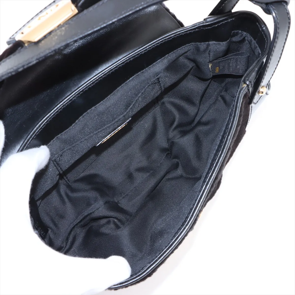 fur x leather shoulder bag black 8BR429 — view 7