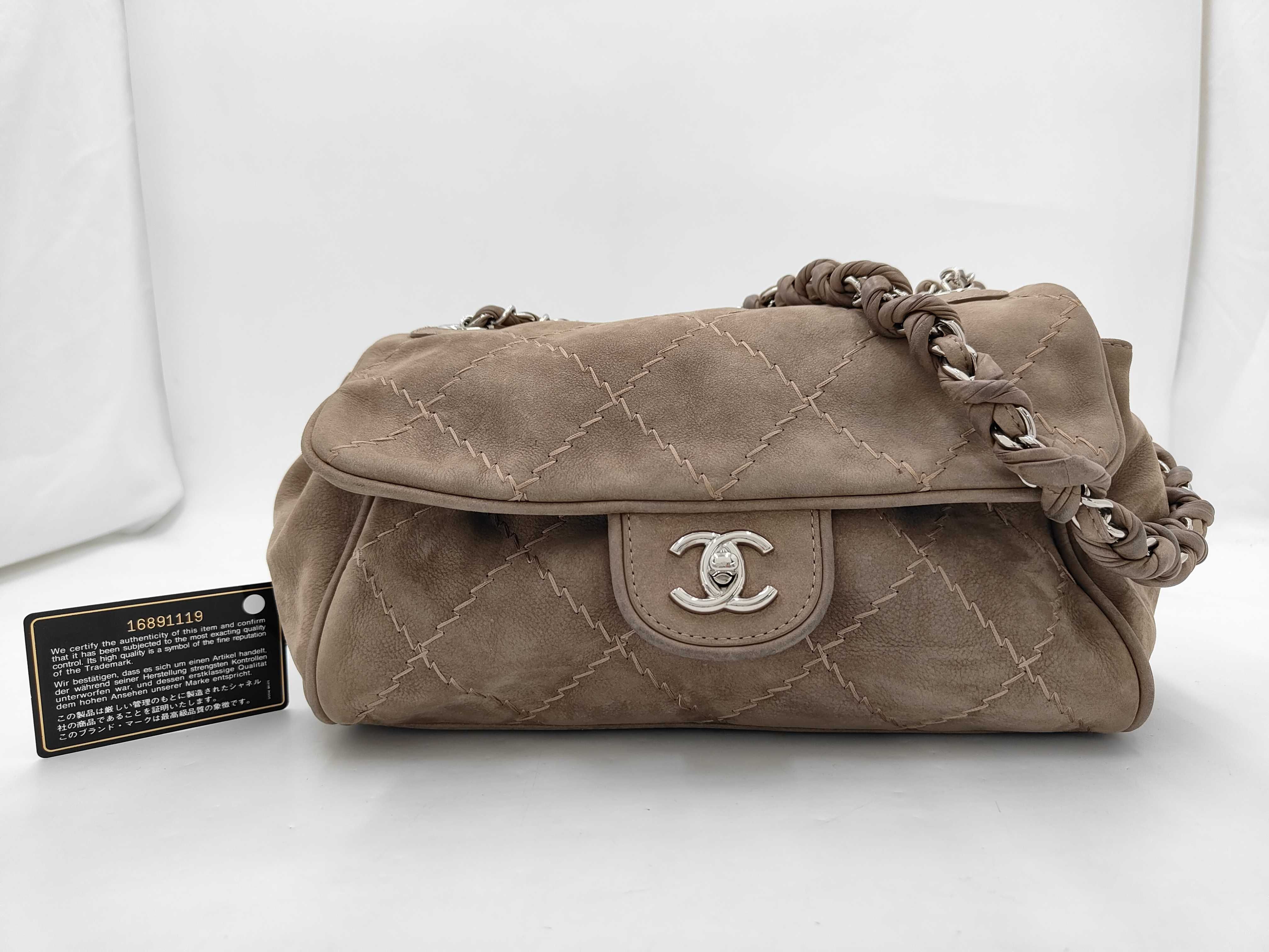 Ultra Stitch Chain Shoulder Bag, Turnlock Closure, Suede, Brown Bag