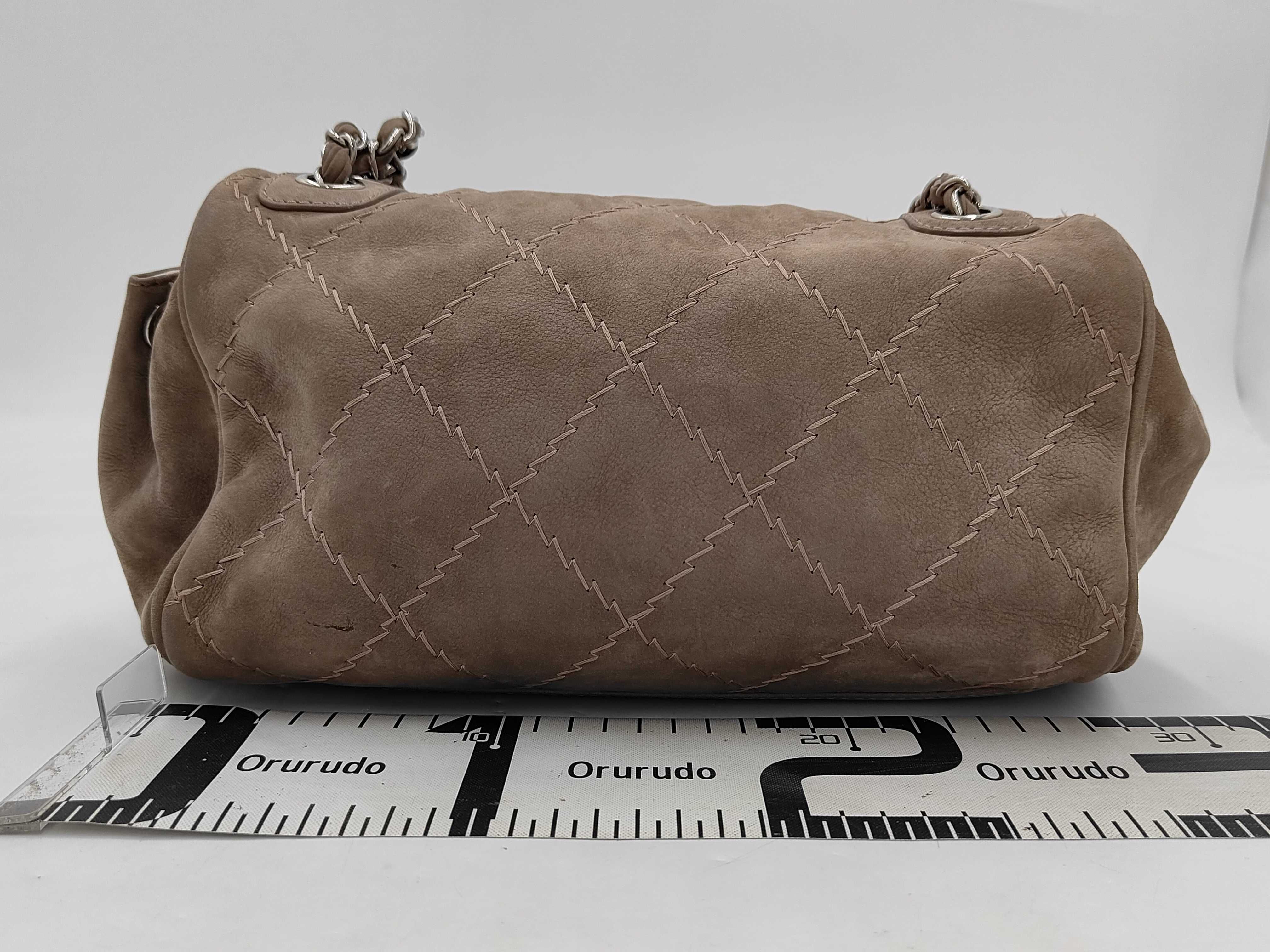 Ultra Stitch Chain Shoulder Bag, Turnlock Closure, Suede, Brown Bag — view 2