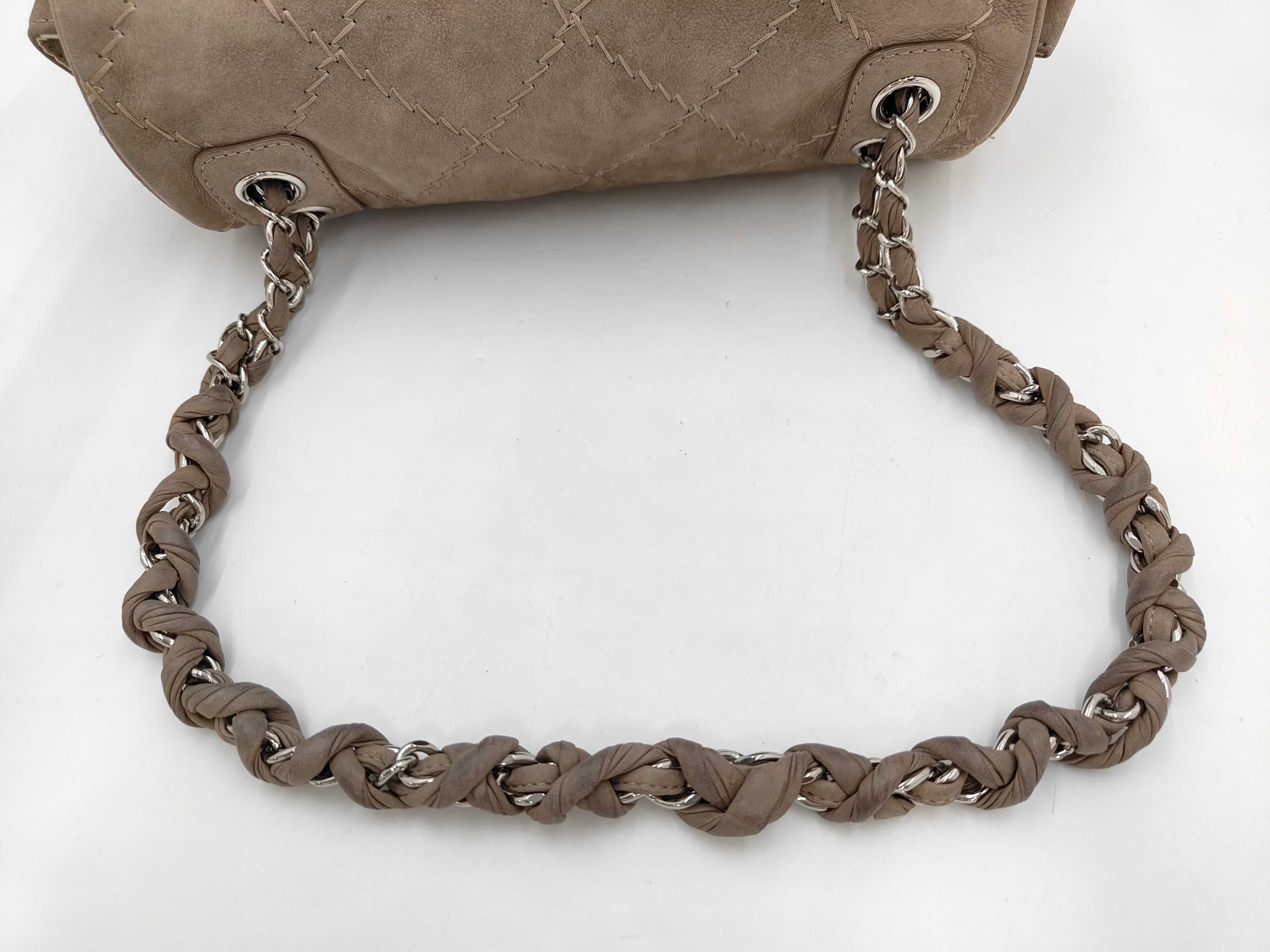 Ultra Stitch Chain Shoulder Bag, Turnlock Closure, Suede, Brown Bag — view 5