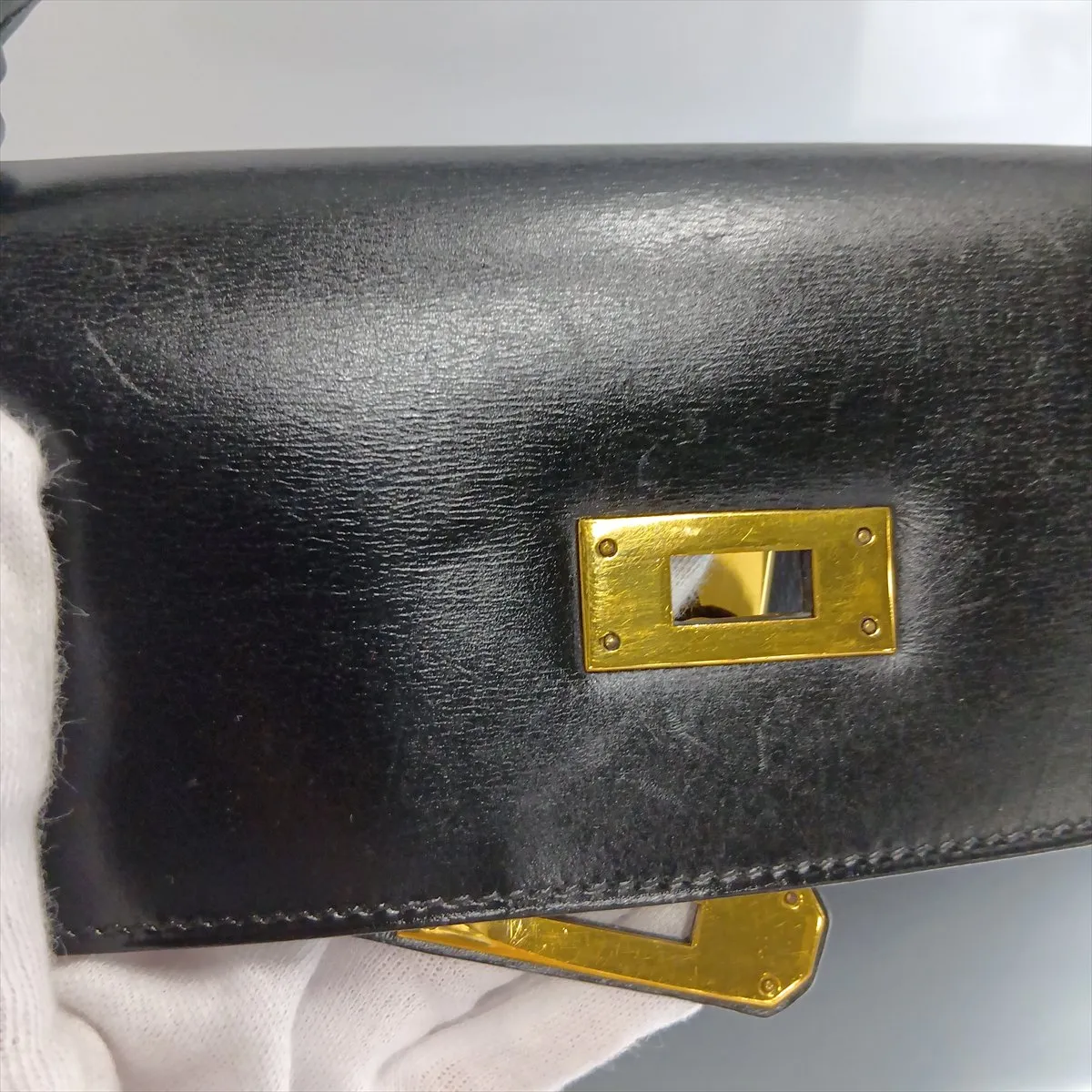 [Individually packaged] Hermes Kelly 32 Sellier Box Calf Black Gold Hardware F: 1976, — view 12