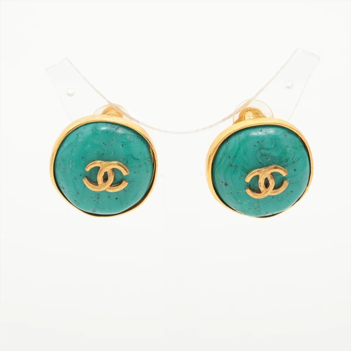 Coco Mark 98P Earrings (Pair) GP Gold x Green. Shows signs of wear,