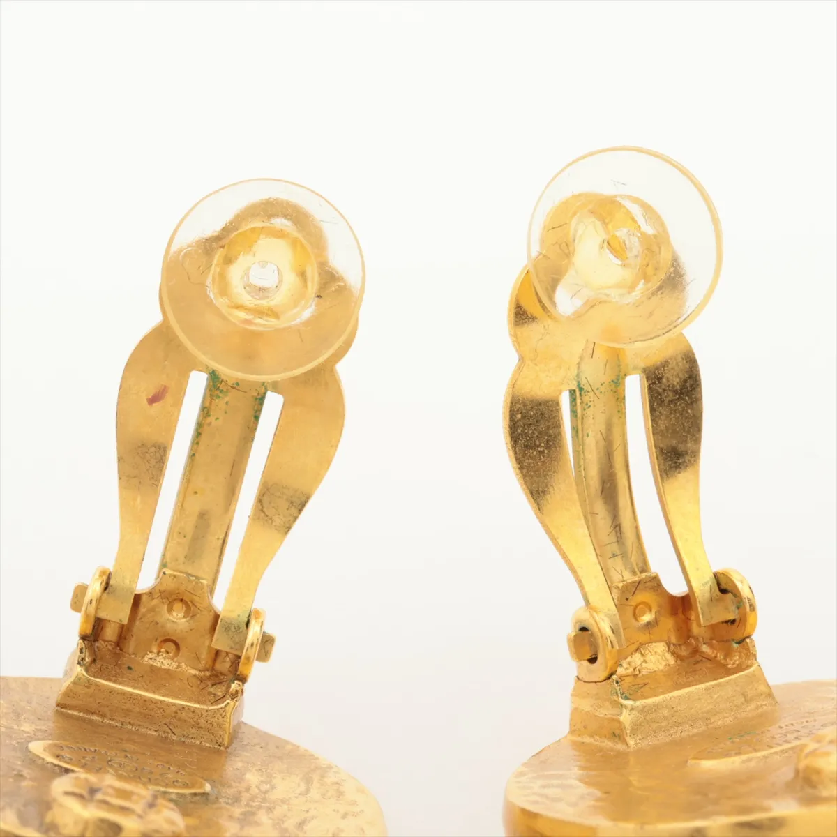 Coco Mark 98P Earrings (Pair) GP Gold x Green. Shows signs of wear, — view 4