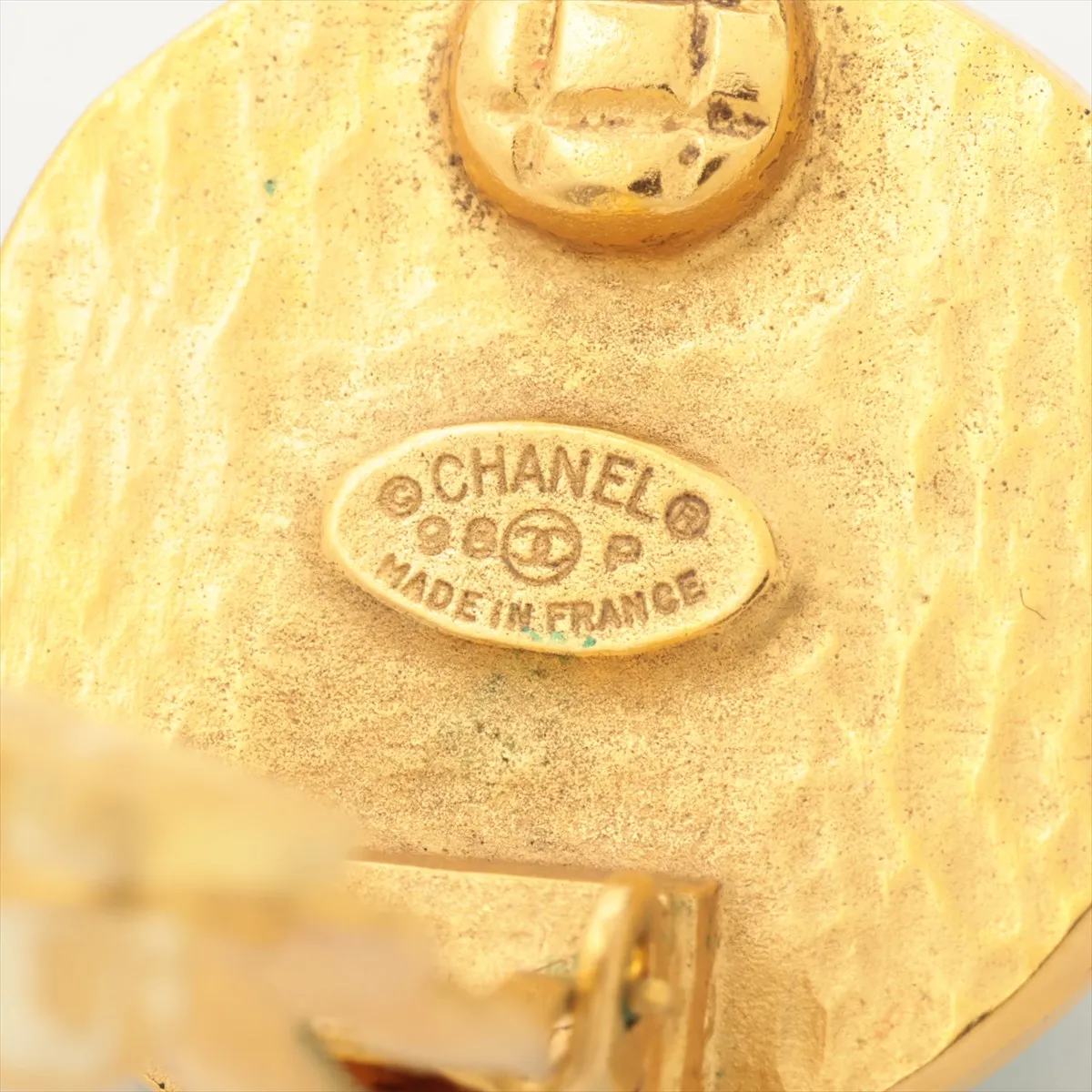 Coco Mark 98P Earrings (Pair) GP Gold x Green. Shows signs of wear, — view 5