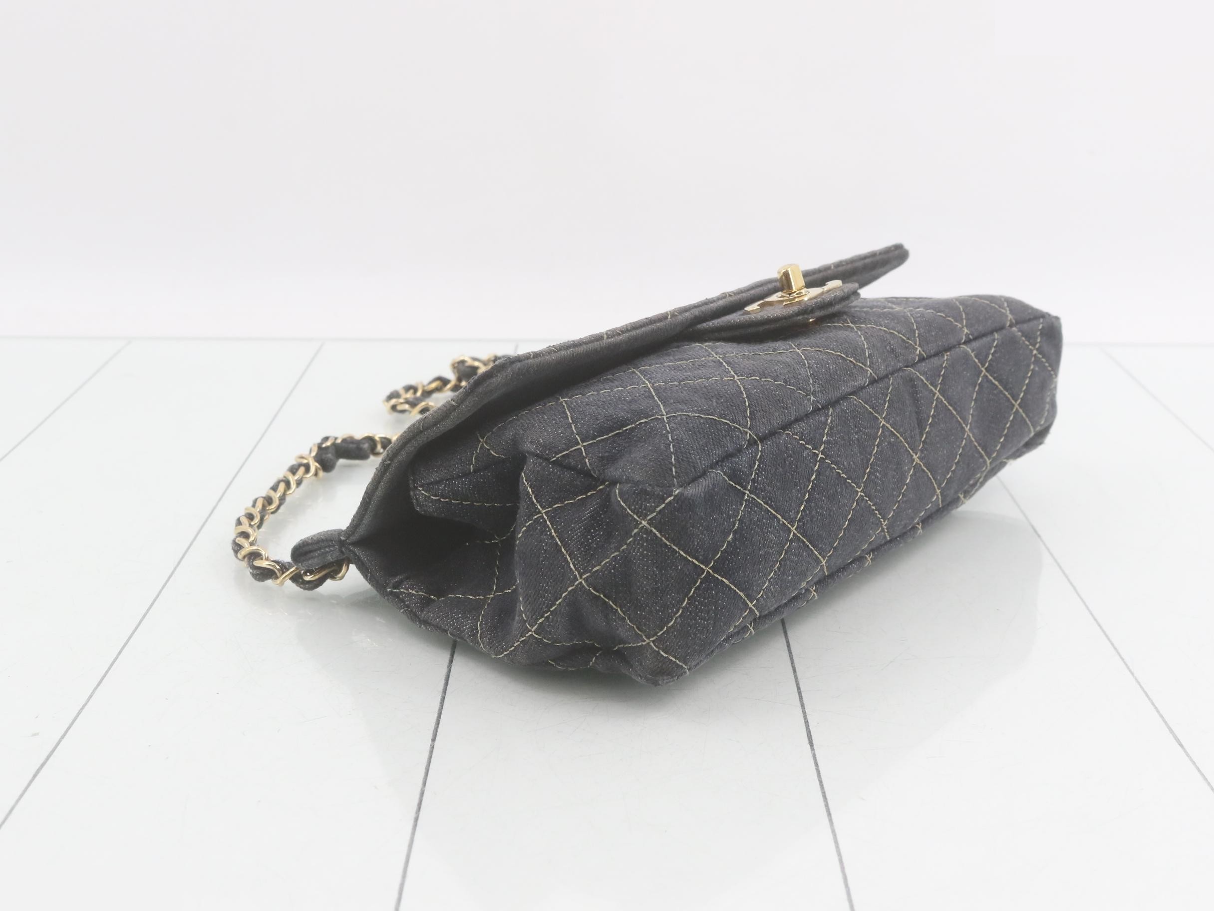 Matelassé denim chain shoulder bag — view 5
