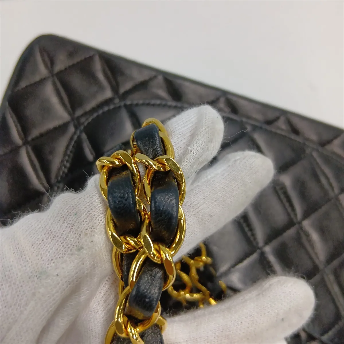 [Individually packaged] Chanel Matelassé 23 Small Lambskin Double Flap Double Chain Bag, Black with Gold Hardware, A01113 — view 15