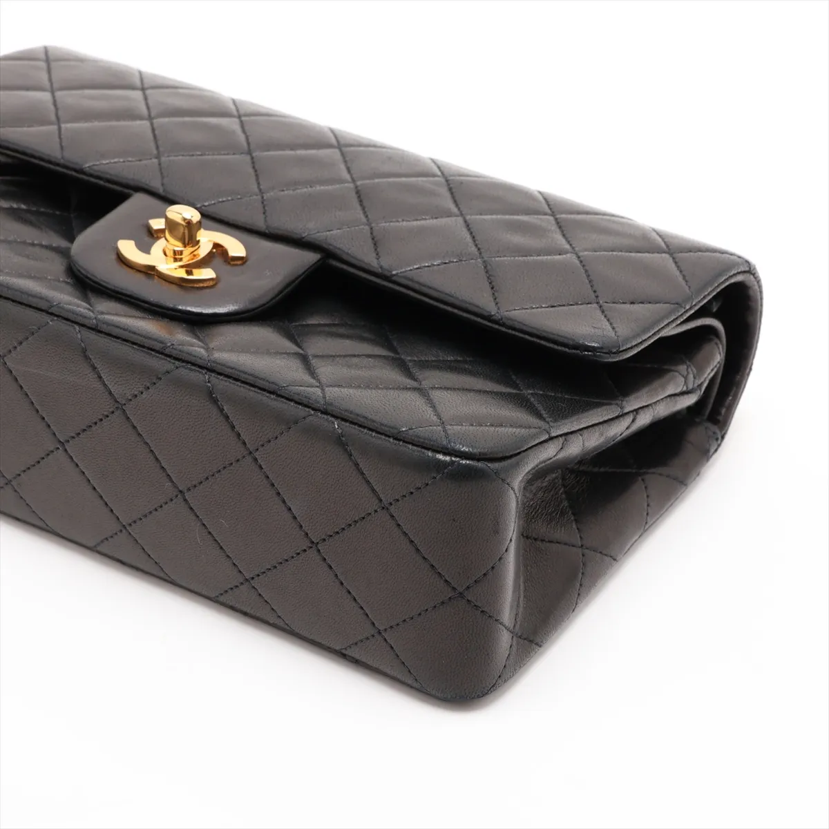 [Individually packaged] Chanel Matelassé 23 Small Lambskin Double Flap Double Chain Bag, Black with Gold Hardware, A01113 — view 3