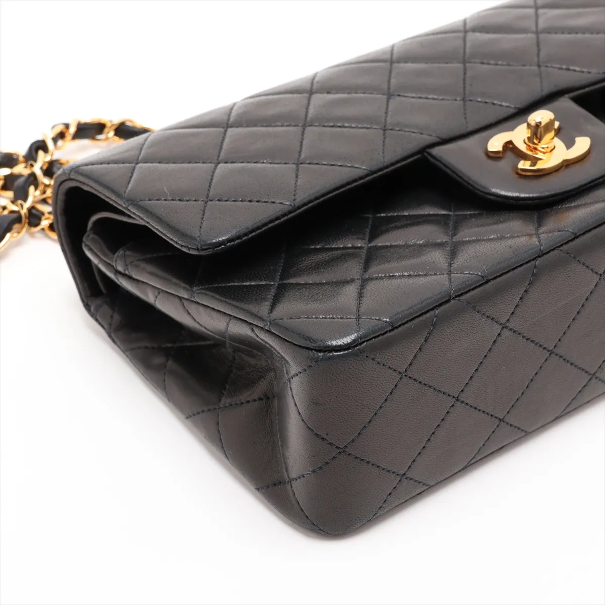 [Individually packaged] Chanel Matelassé 23 Small Lambskin Double Flap Double Chain Bag, Black with Gold Hardware, A01113 — view 4
