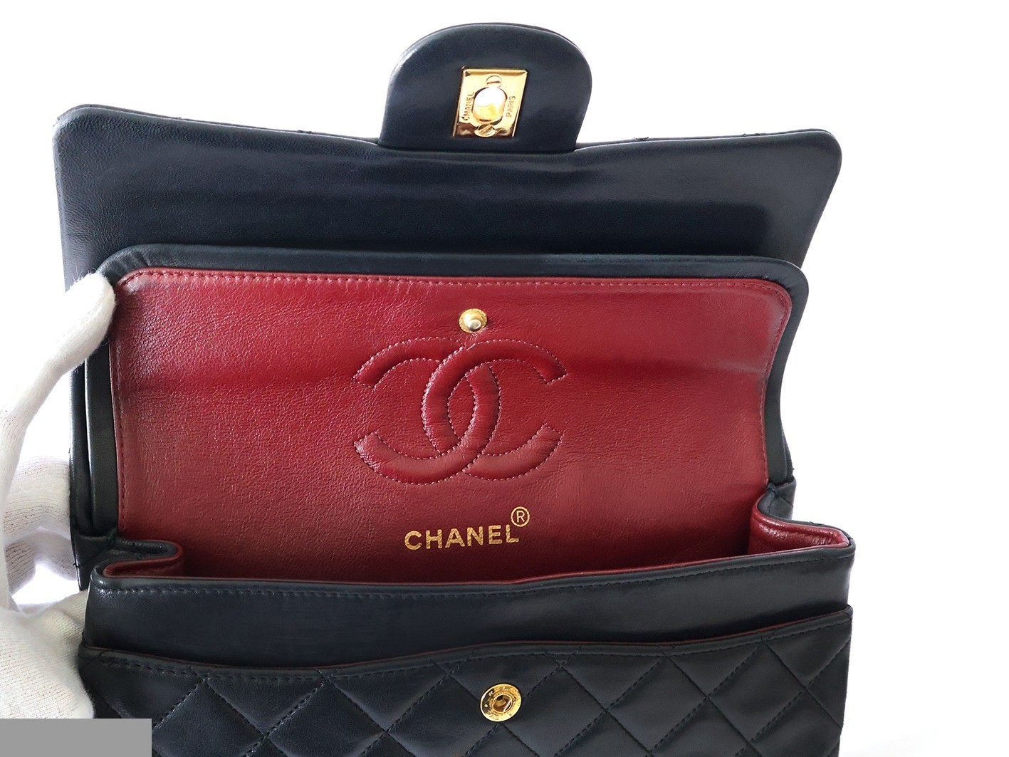 Matelassé 23 Lambskin Double Flap Double Chain Shoulder Bag, Black — view 11