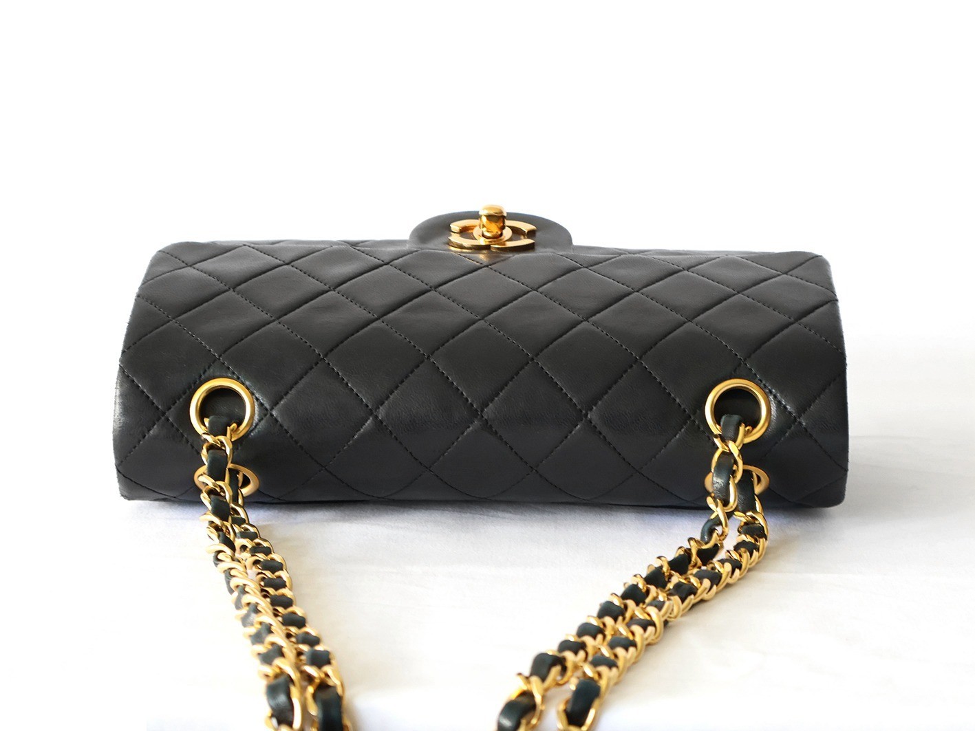 Matelassé 23 Lambskin Double Flap Double Chain Shoulder Bag, Black — view 8