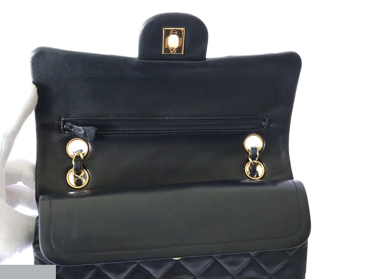 Matelassé 23 Lambskin Double Flap Double Chain Shoulder Bag, Black — view 10