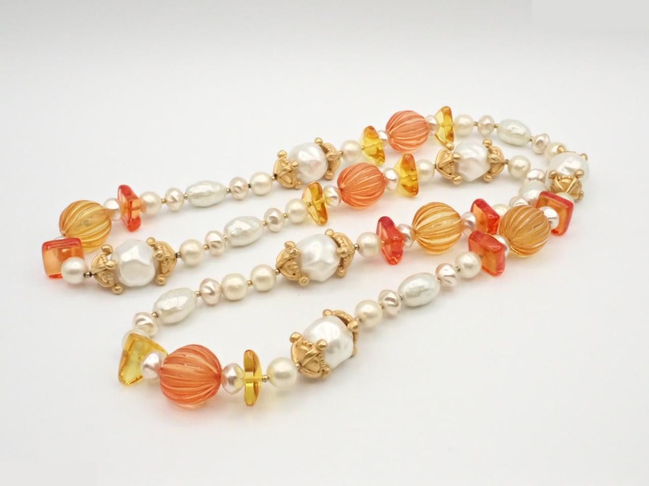 Faux Pearl Long Necklace, Runway Model, Size 26 — view 3
