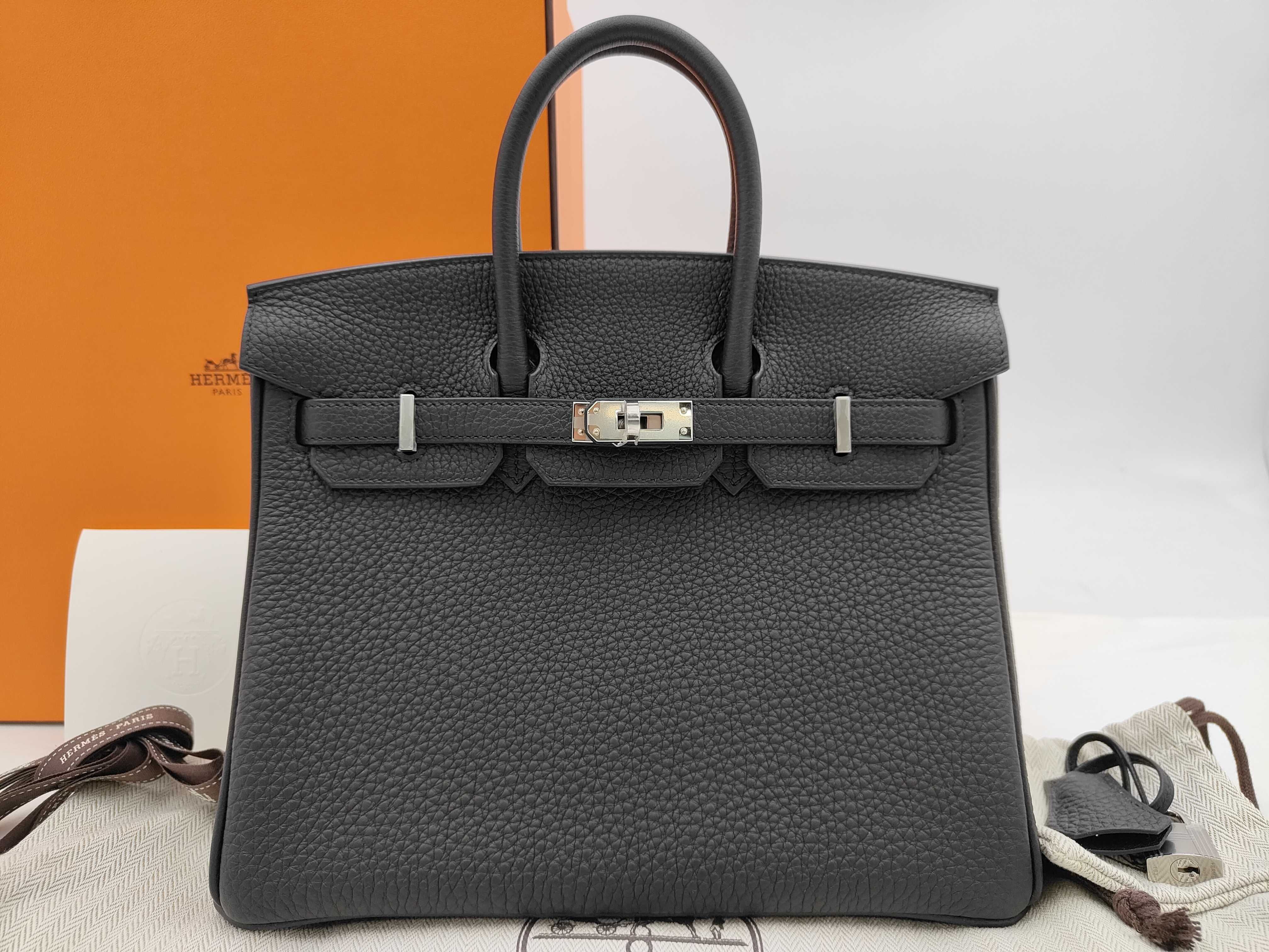 Birkin 25 G stamp Black Silver hardware handbag
