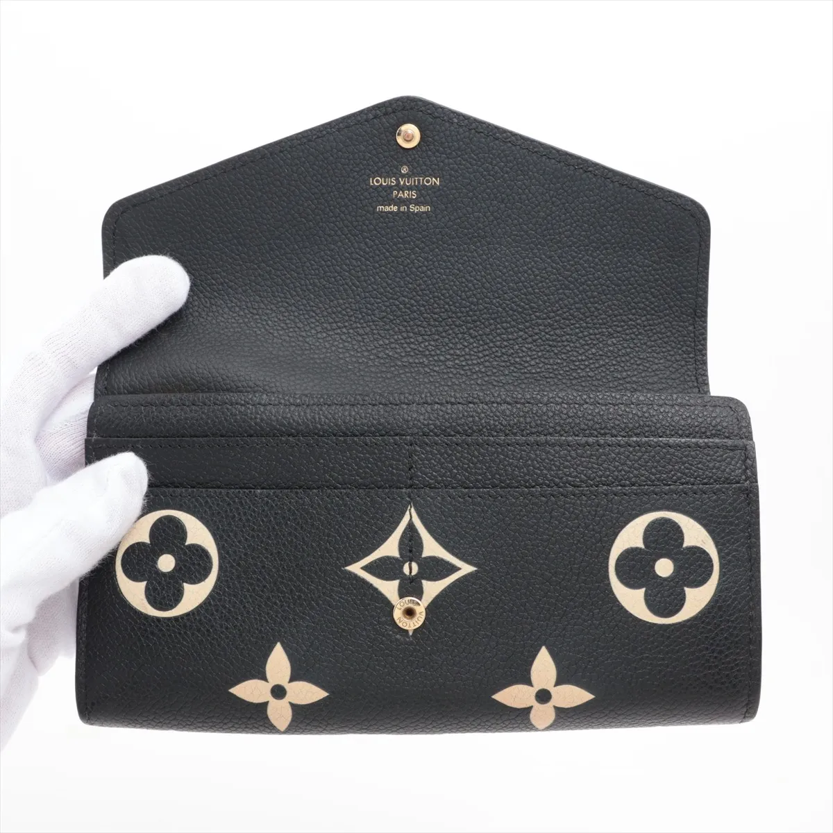 Bicolor Monogram Empreinte Portefeuille Sarah M80496 Noir x Cream Long Wallet (RFID detected) — view 3