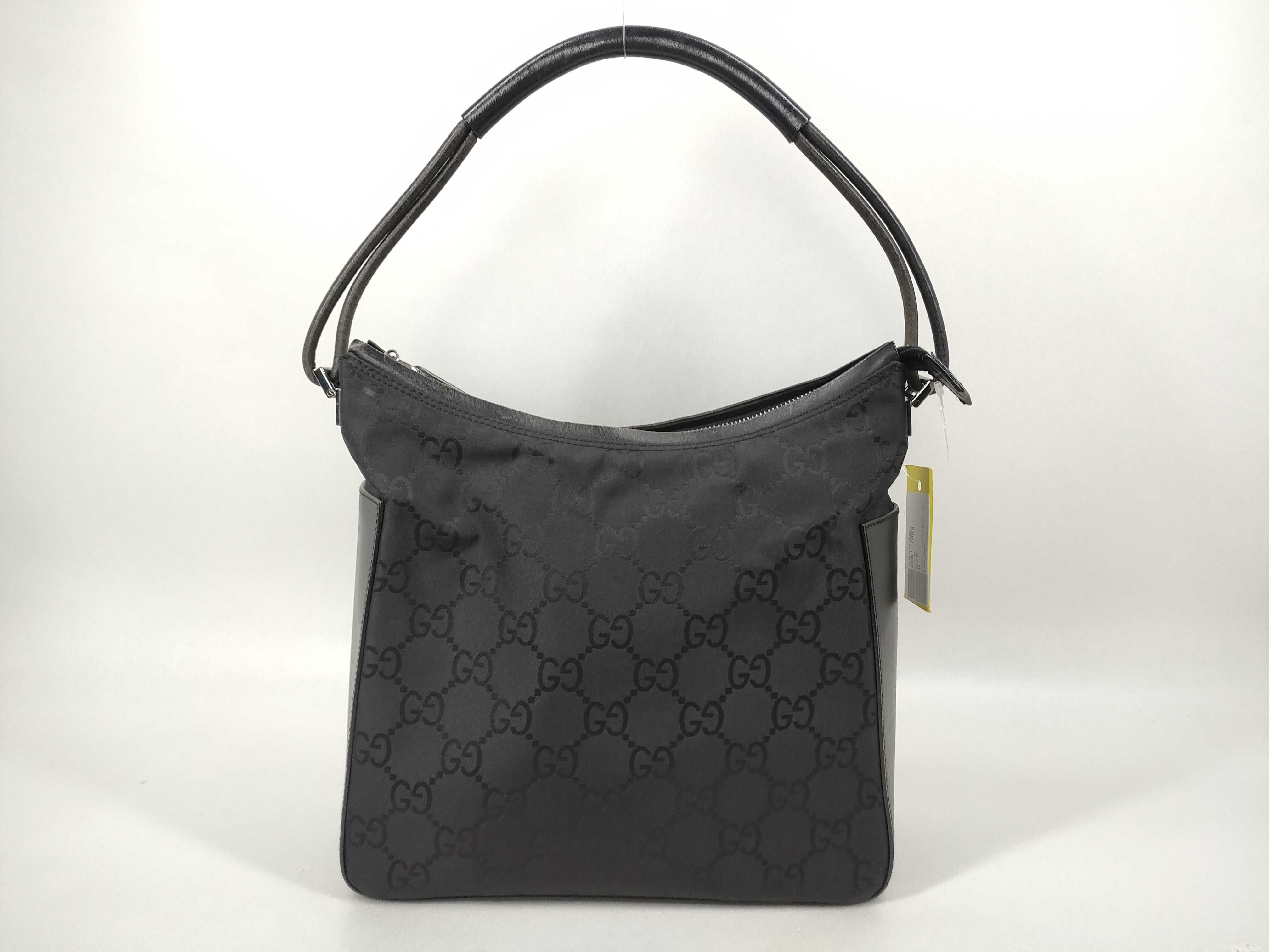 GG Shoulder Bag Black Nylon Leather 001 3766 200047 Shoulder Bag