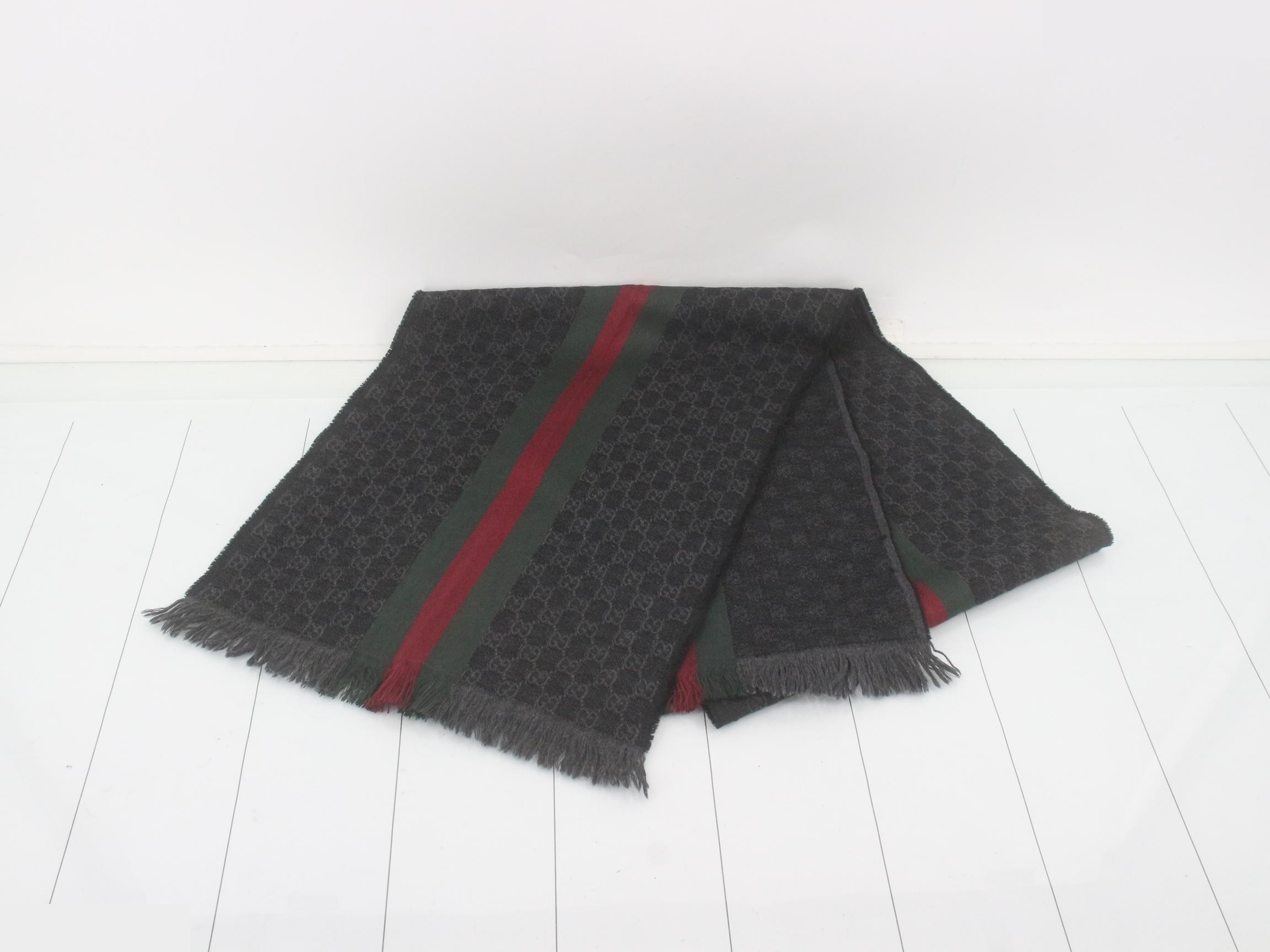 New tag GG pattern scarf, Sherry in the middle, black — view 2