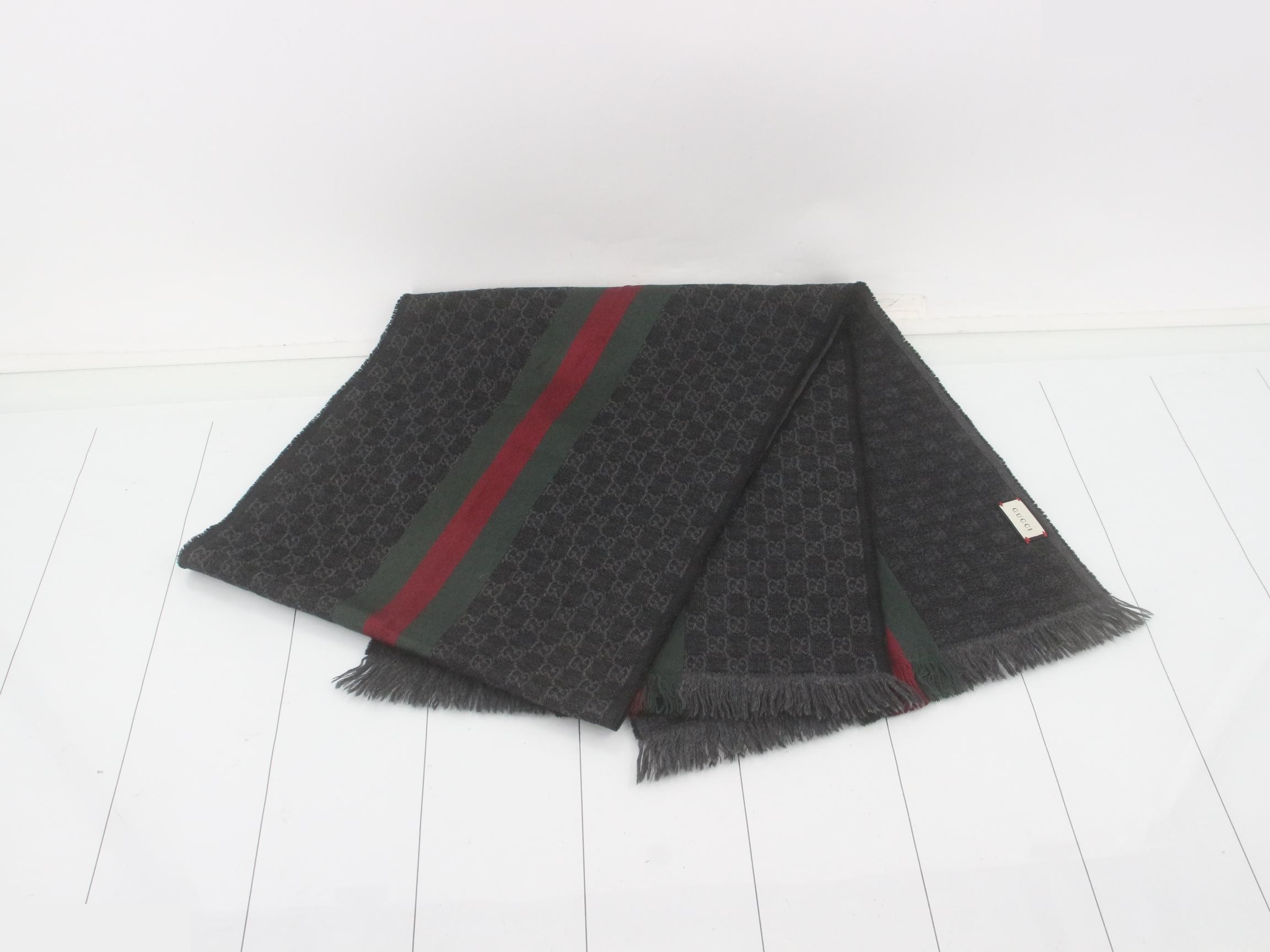New tag GG pattern scarf, Sherry in the middle, black — view 3