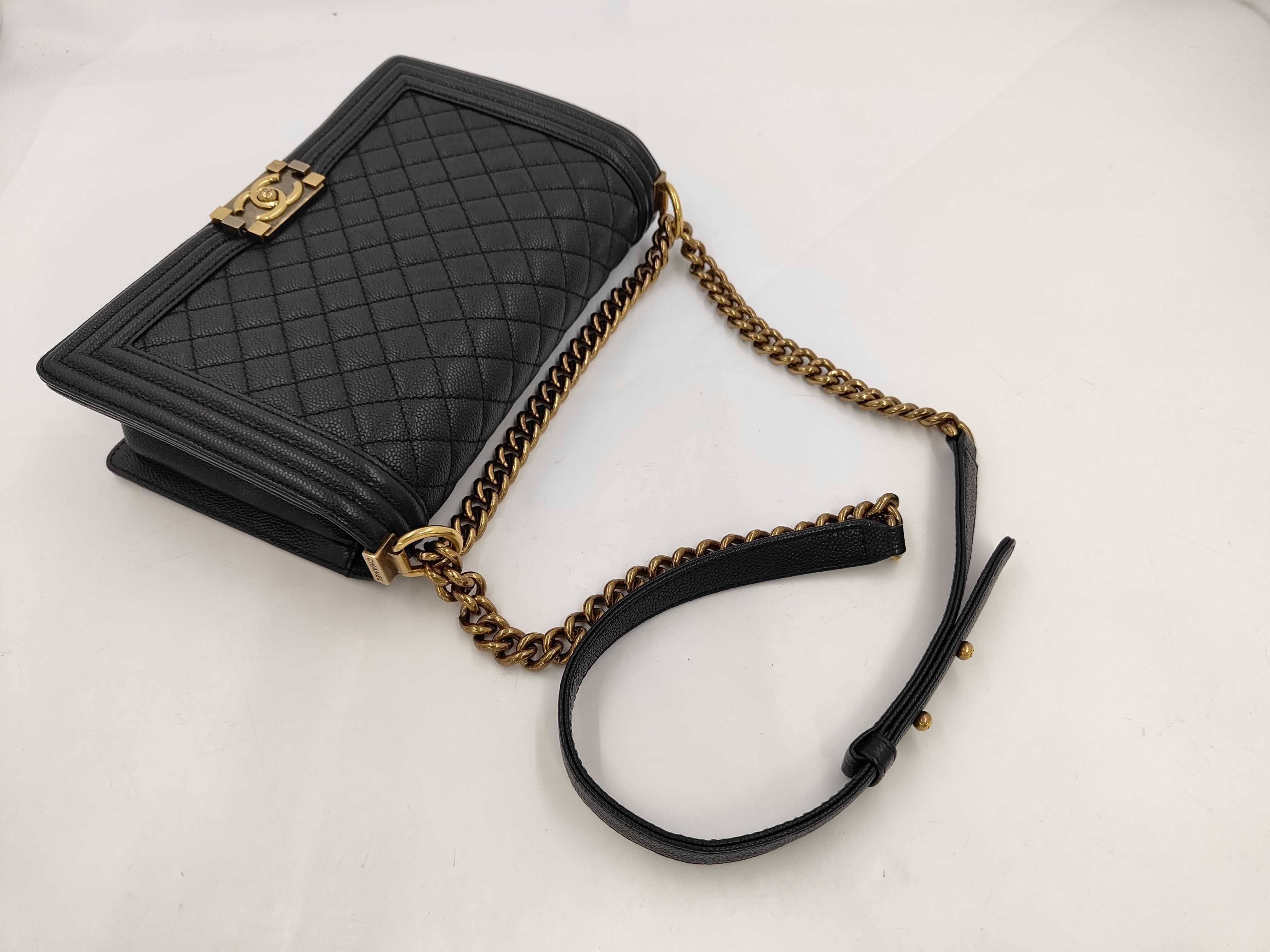 Boy Chanel Caviar Leather Shoulder Bag, Size 28 — view 5