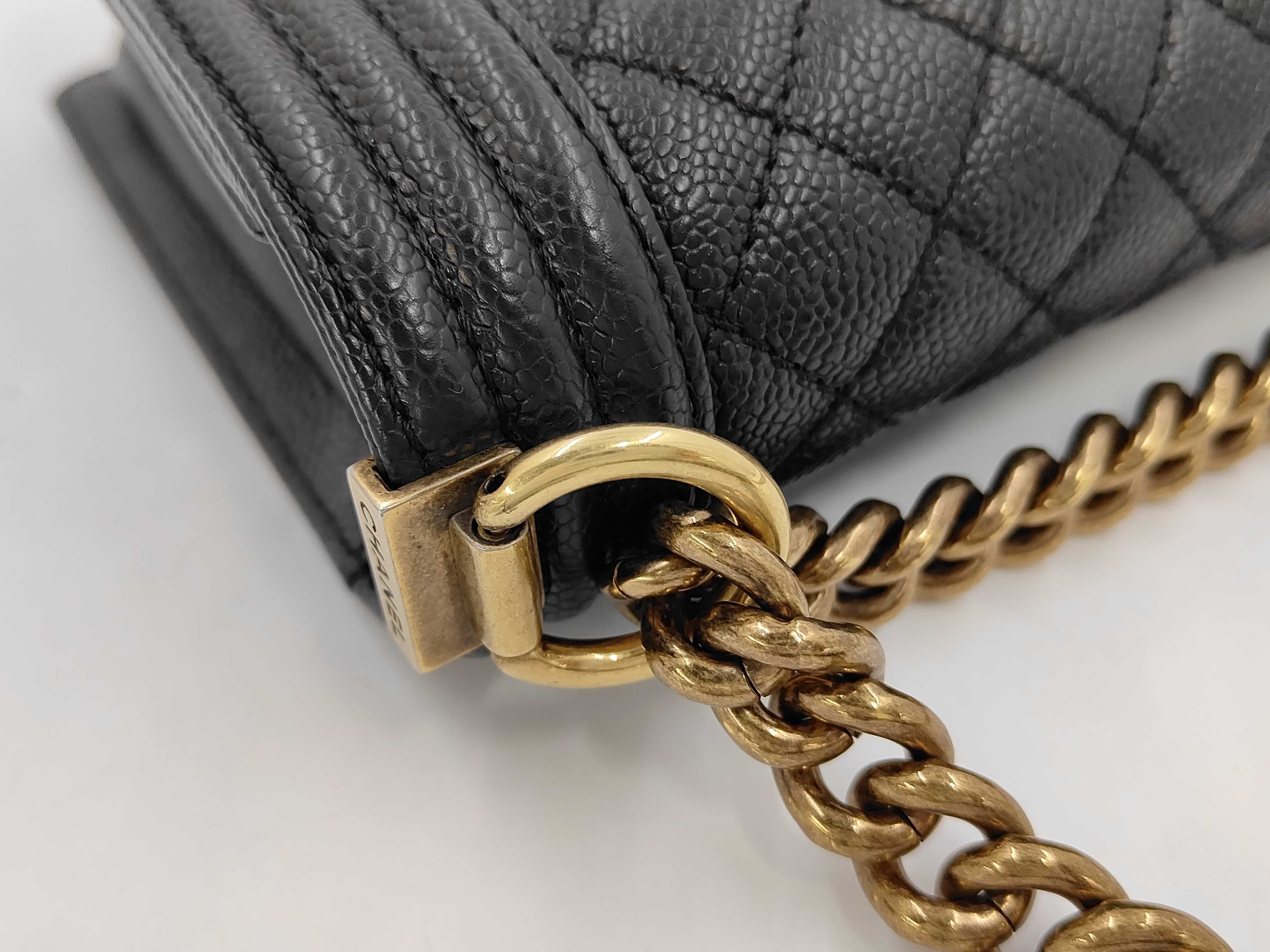 Boy Chanel Caviar Leather Shoulder Bag, Size 28 — view 7