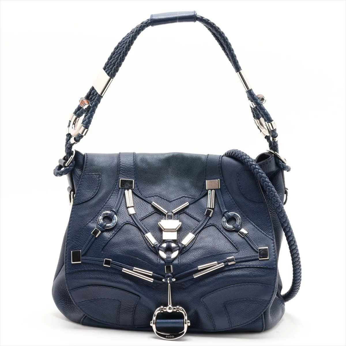 240237 Leather 2-Way Shoulder Bag, Navy