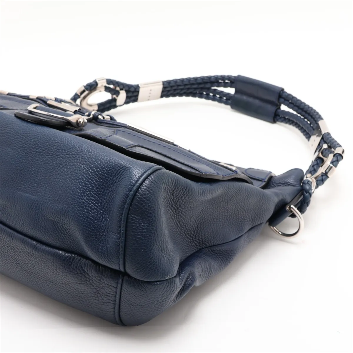 240237 Leather 2-Way Shoulder Bag, Navy — view 3