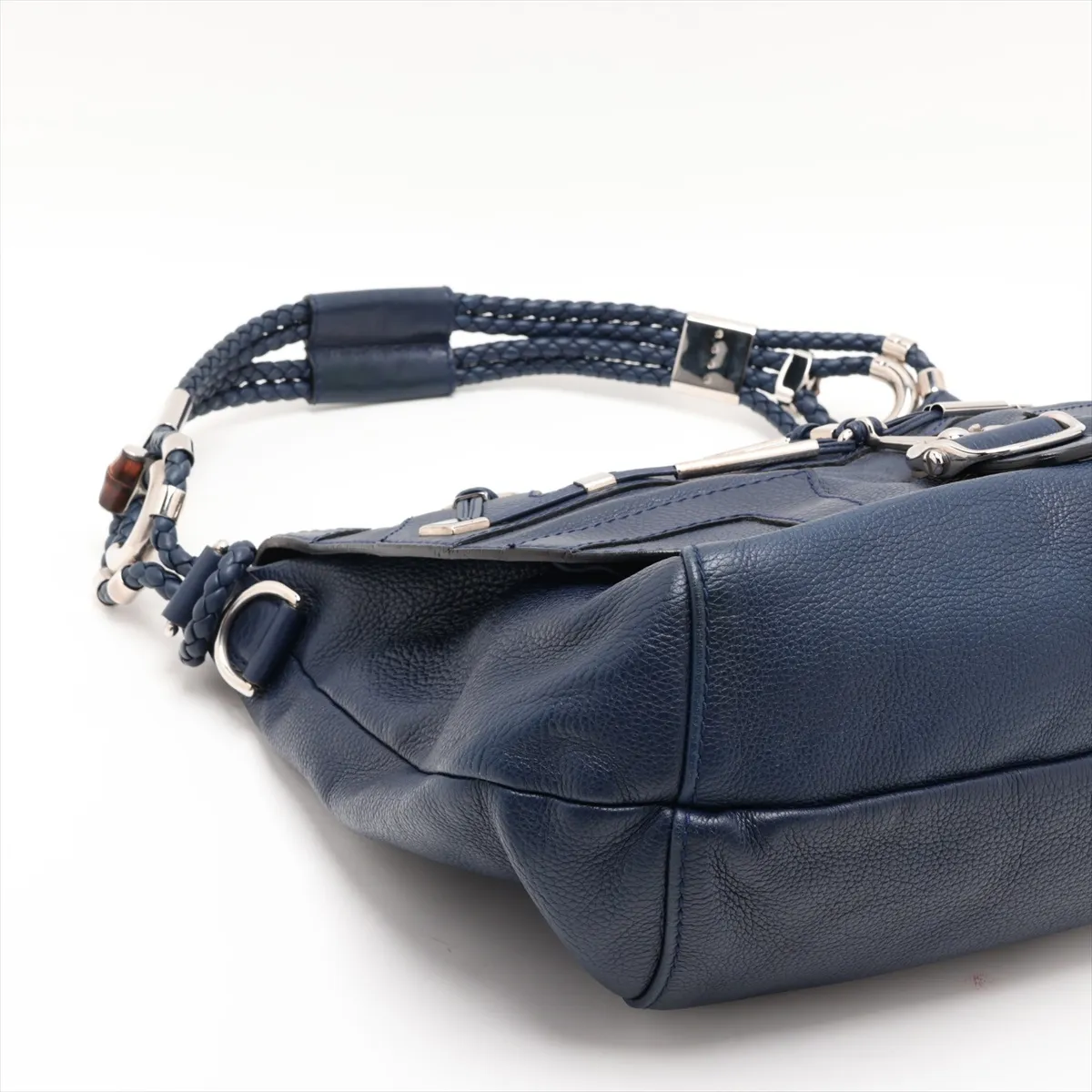 240237 Leather 2-Way Shoulder Bag, Navy — view 4