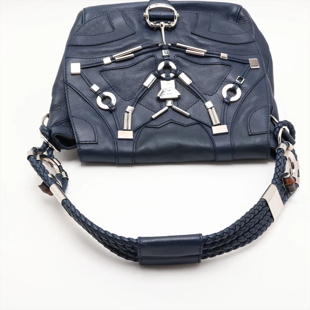240237 Leather 2-Way Shoulder Bag, Navy — view 5