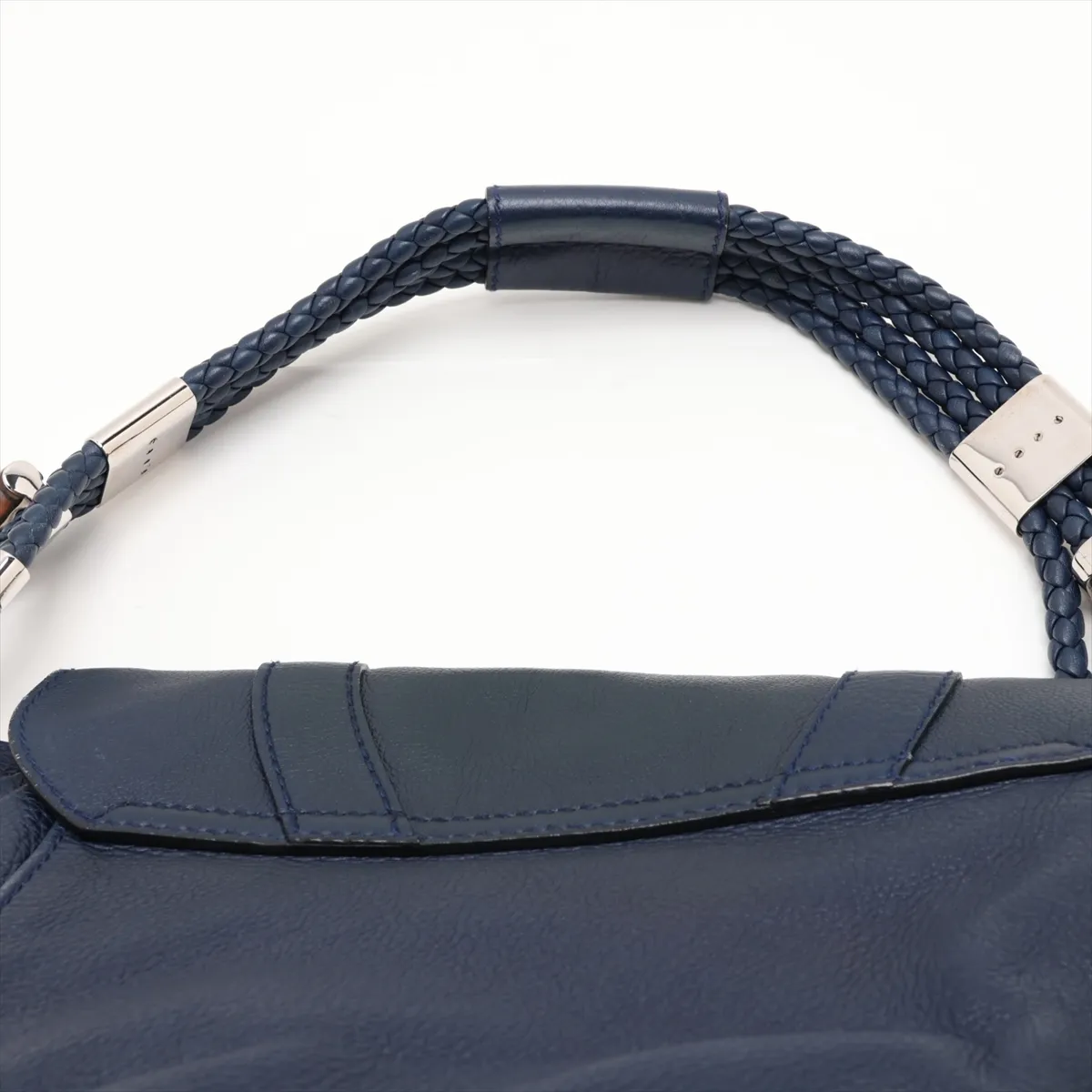 240237 Leather 2-Way Shoulder Bag, Navy — view 6