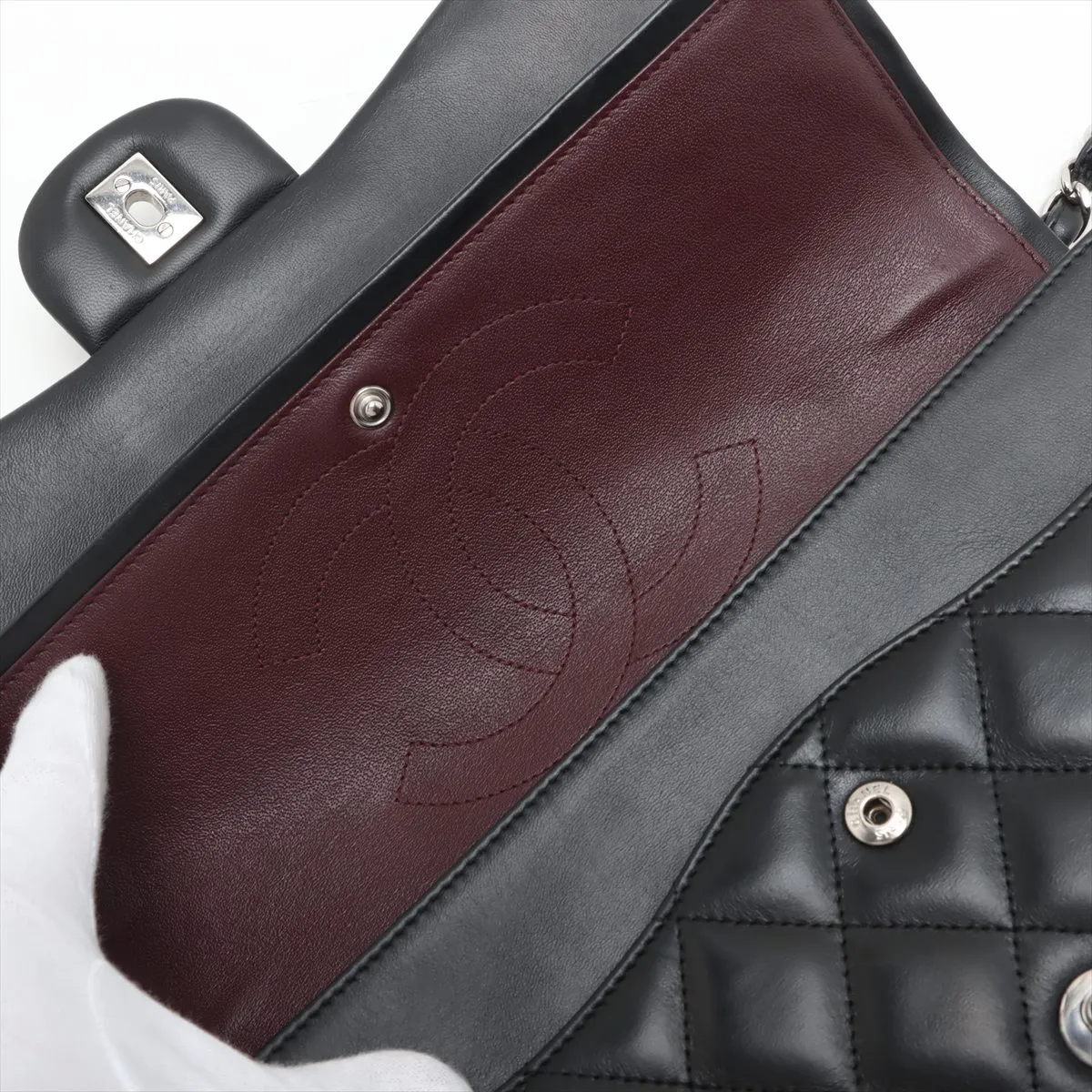Deca Matelasse 30 Large Lambskin Double Flap Double Chain Bag Black Silver Hardware 14563235 14th Series A58600 — view 11