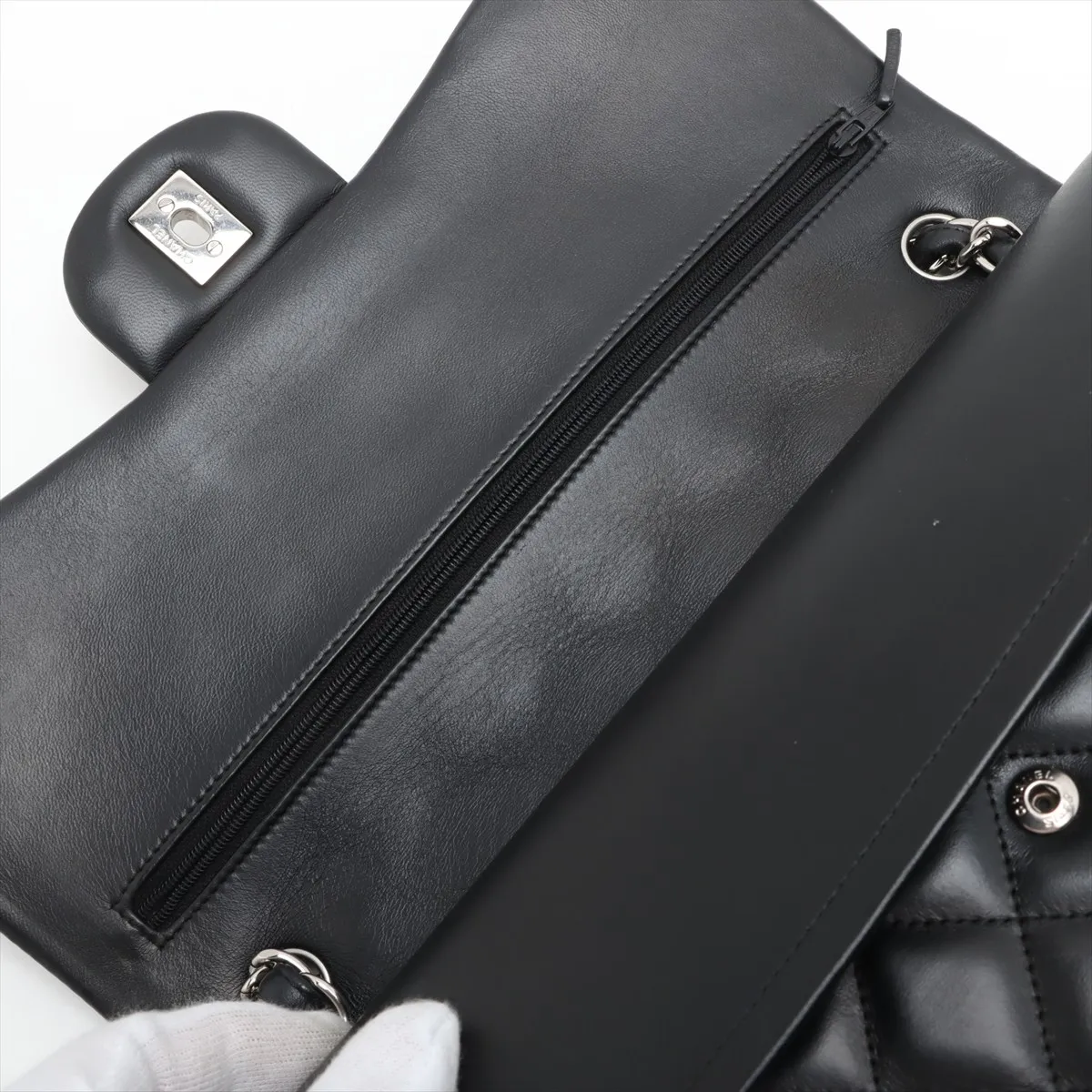 Deca Matelasse 30 Large Lambskin Double Flap Double Chain Bag Black Silver Hardware 14563235 14th Series A58600 — view 12