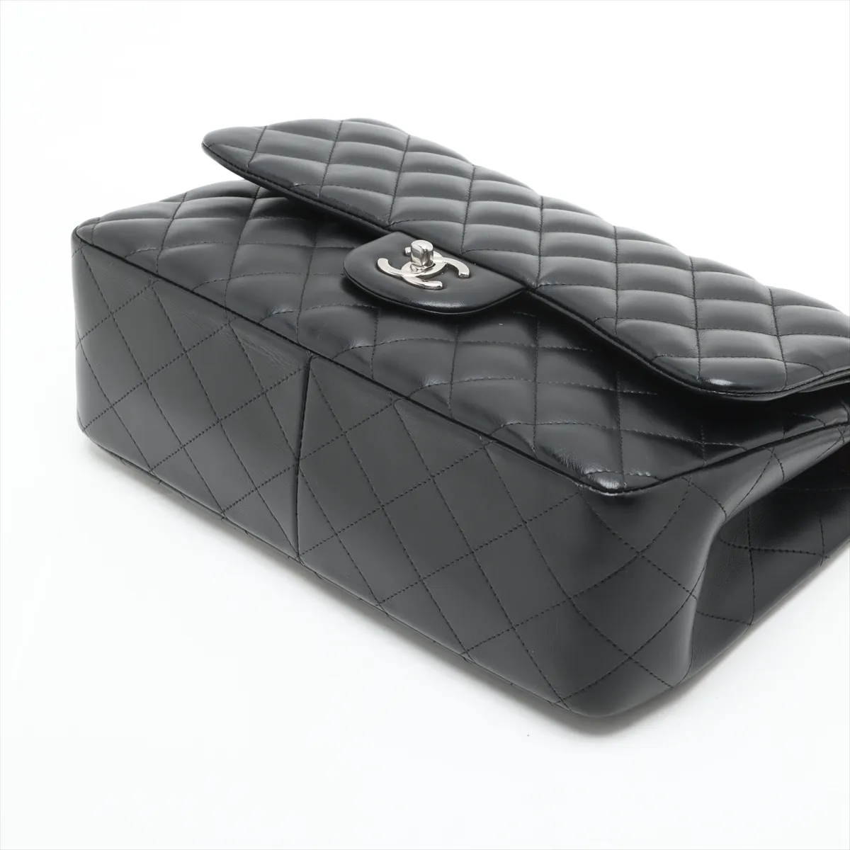 Deca Matelasse 30 Large Lambskin Double Flap Double Chain Bag Black Silver Hardware 14563235 14th Series A58600 — view 3