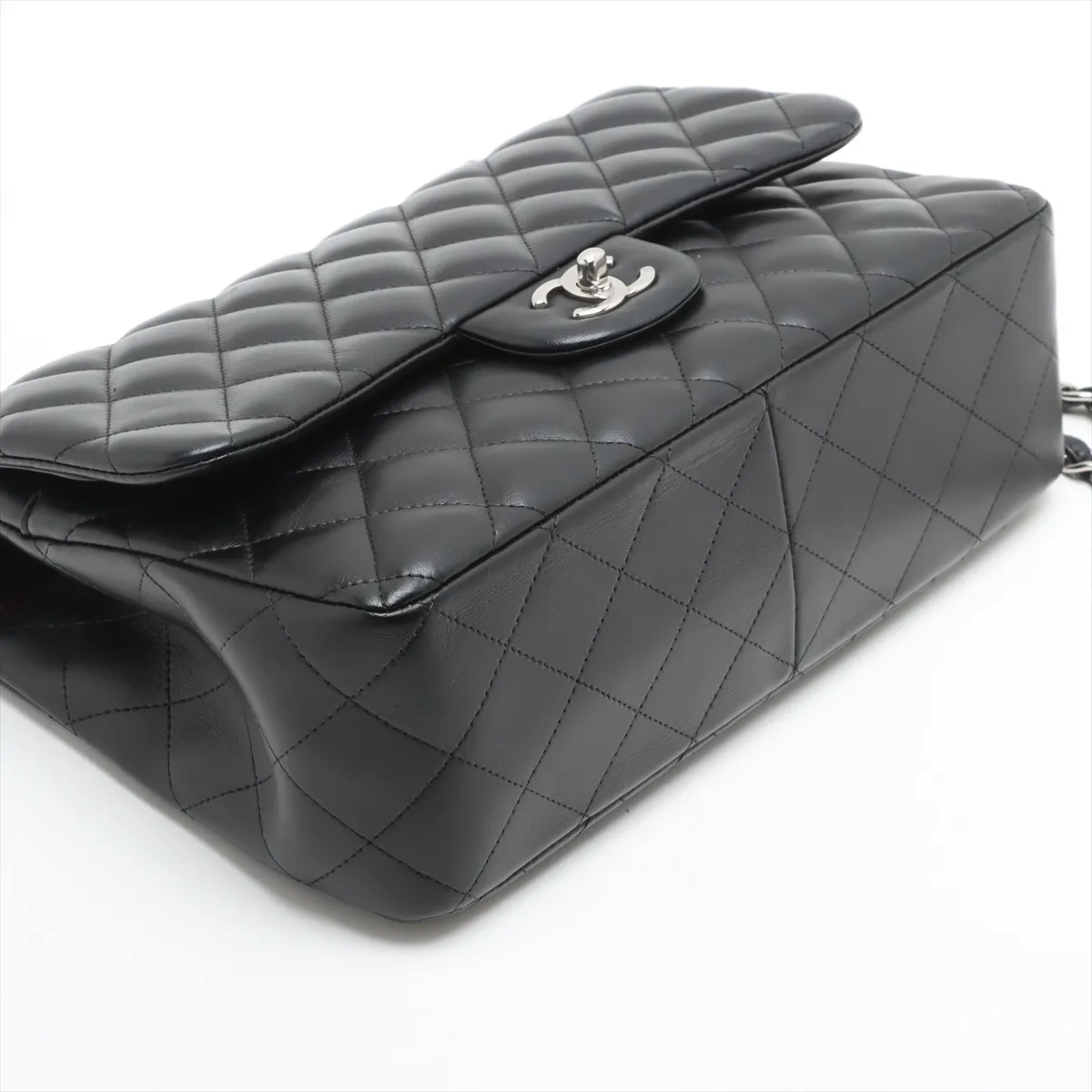 Deca Matelasse 30 Large Lambskin Double Flap Double Chain Bag Black Silver Hardware 14563235 14th Series A58600 — view 4