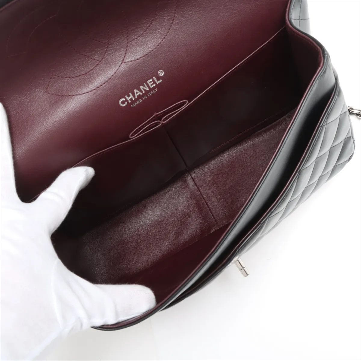 Deca Matelasse 30 Large Lambskin Double Flap Double Chain Bag Black Silver Hardware 14563235 14th Series A58600 — view 6