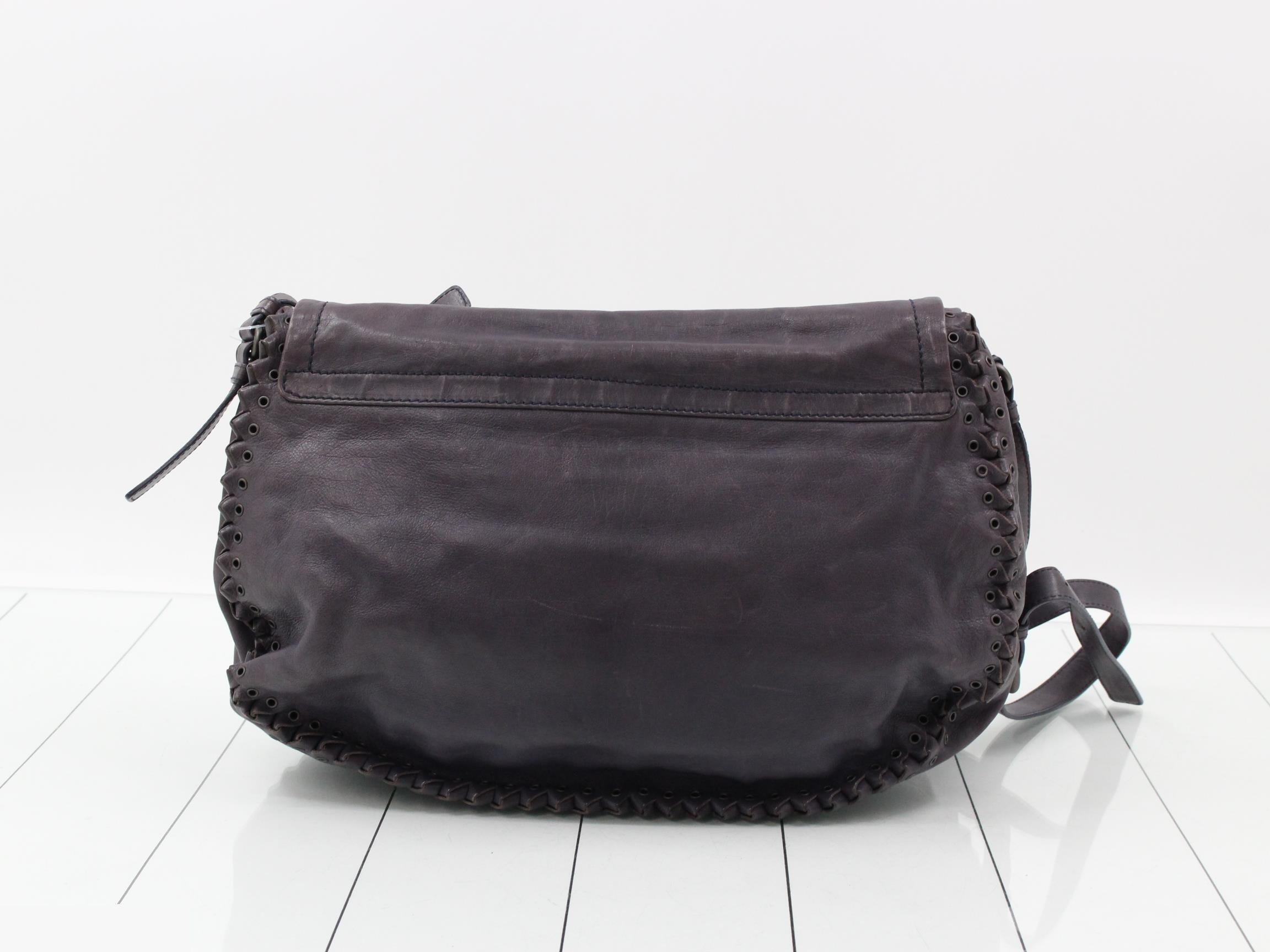 Flap Eyelet Shoulder Bag, Leather, Purple-Gray — view 2