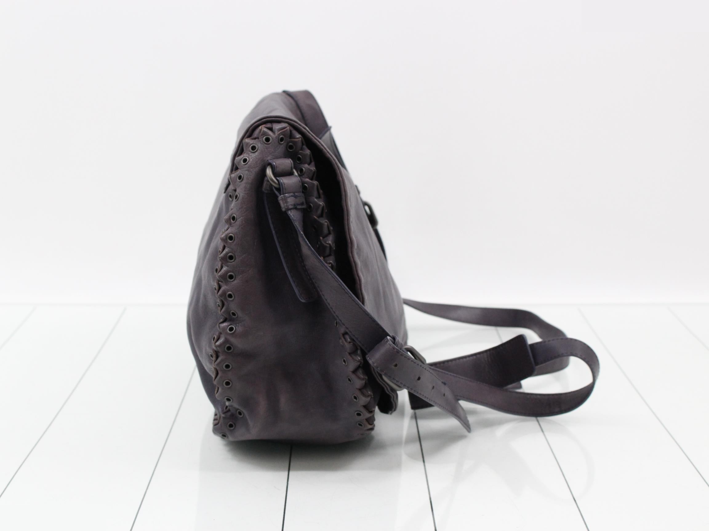 Flap Eyelet Shoulder Bag, Leather, Purple-Gray — view 4