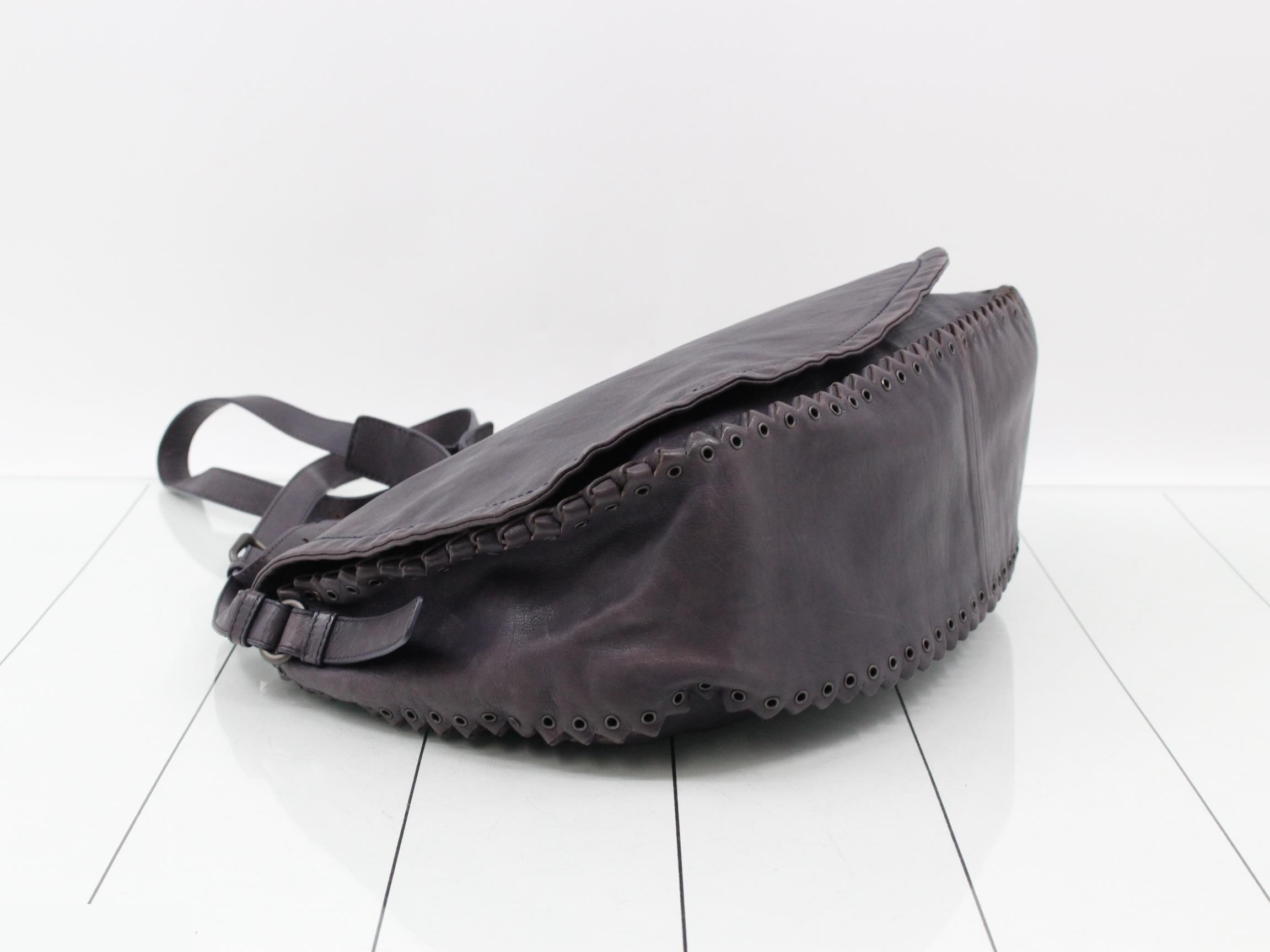 Flap Eyelet Shoulder Bag, Leather, Purple-Gray — view 5