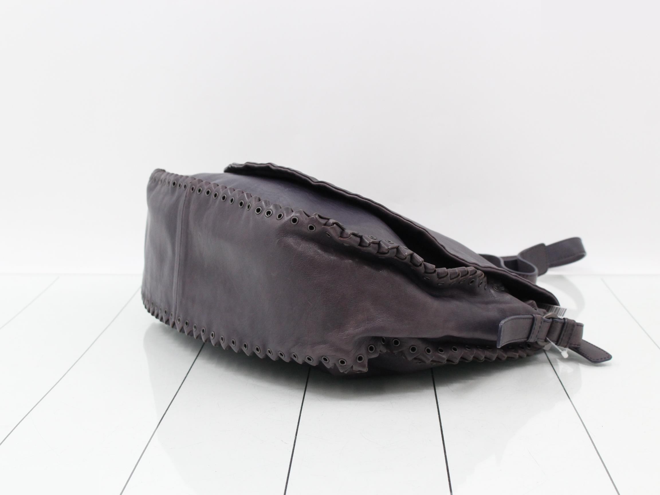 Flap Eyelet Shoulder Bag, Leather, Purple-Gray — view 6