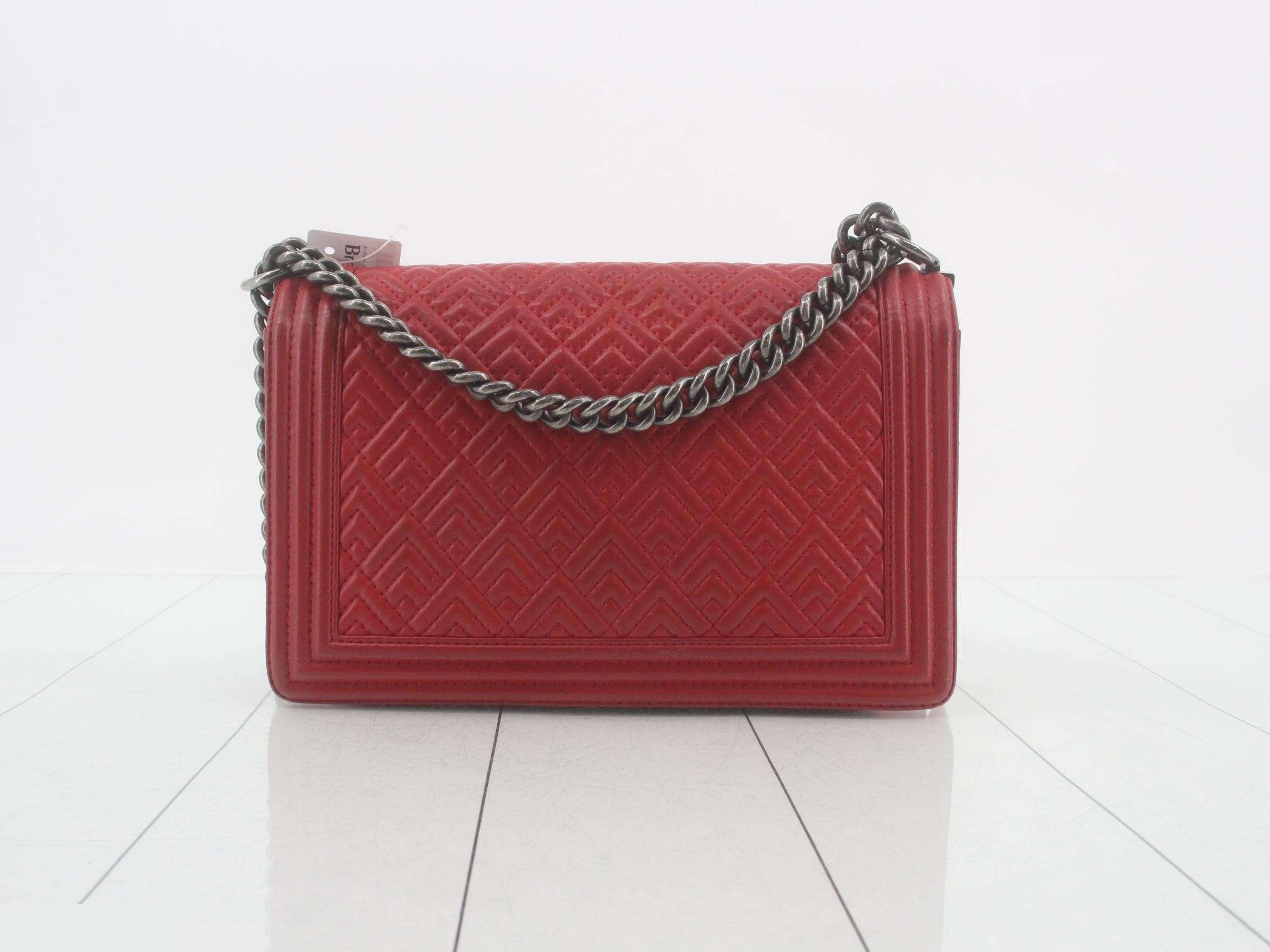 Boy Chanel Lambskin Chain Shoulder Bag, Red — view 2
