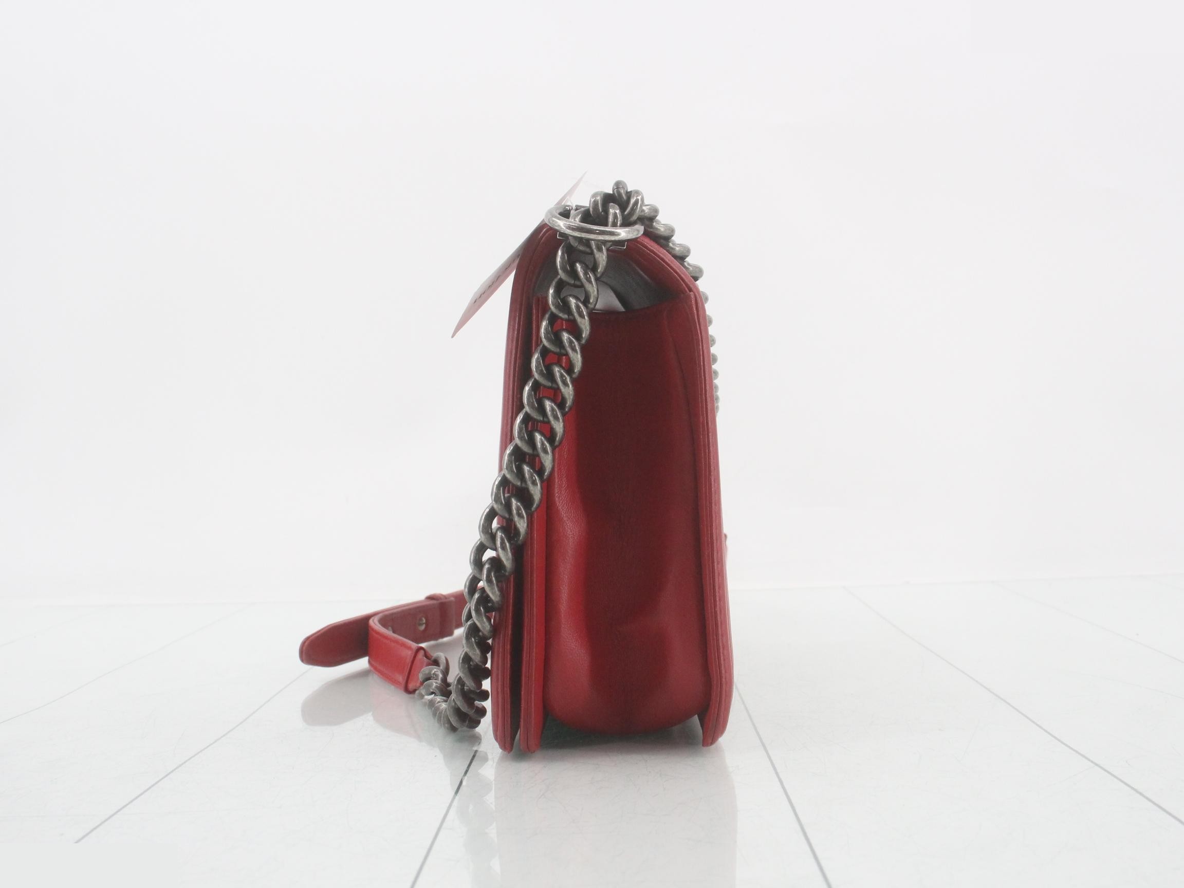 Boy Chanel Lambskin Chain Shoulder Bag, Red — view 3