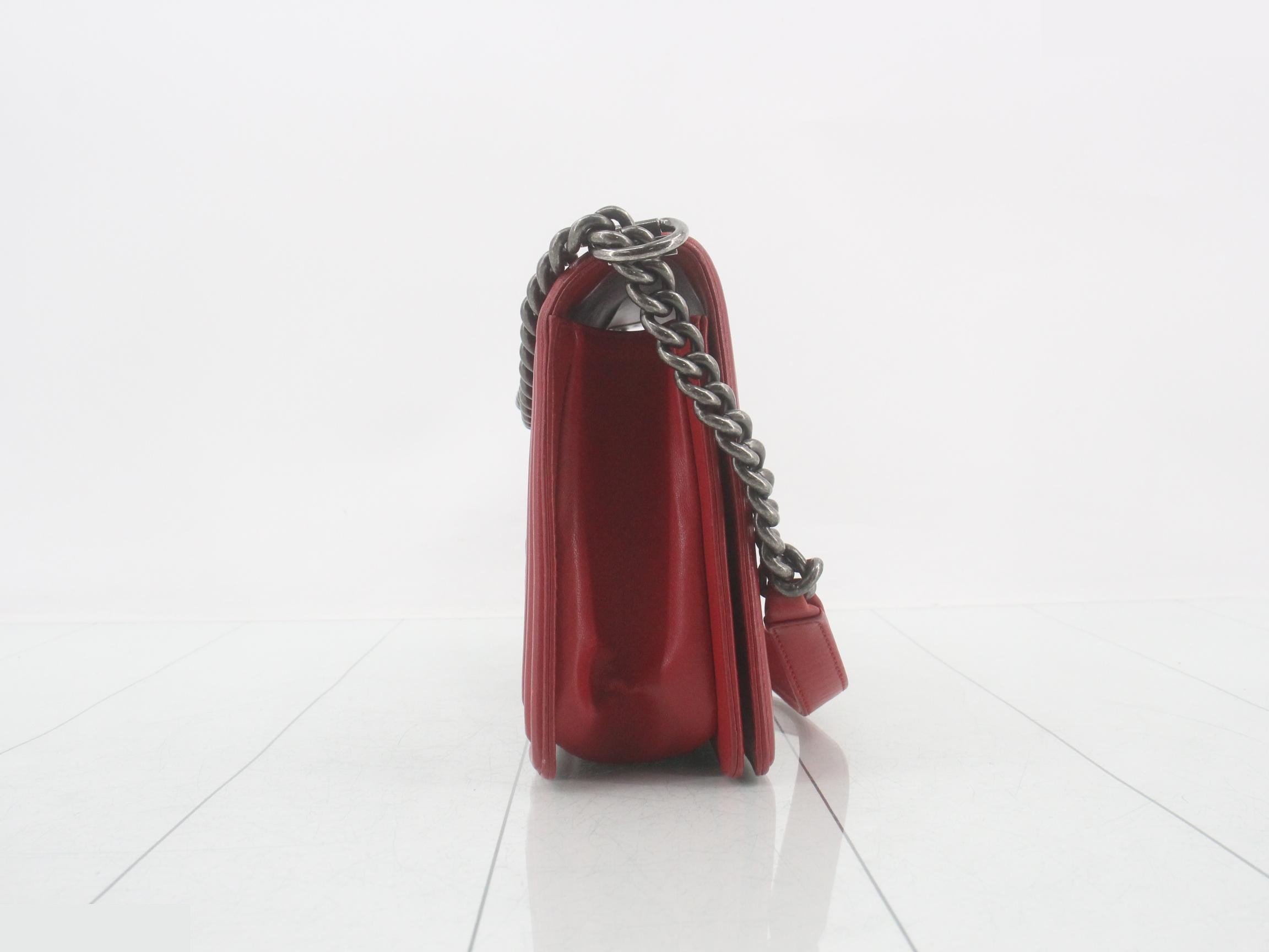 Boy Chanel Lambskin Chain Shoulder Bag, Red — view 4